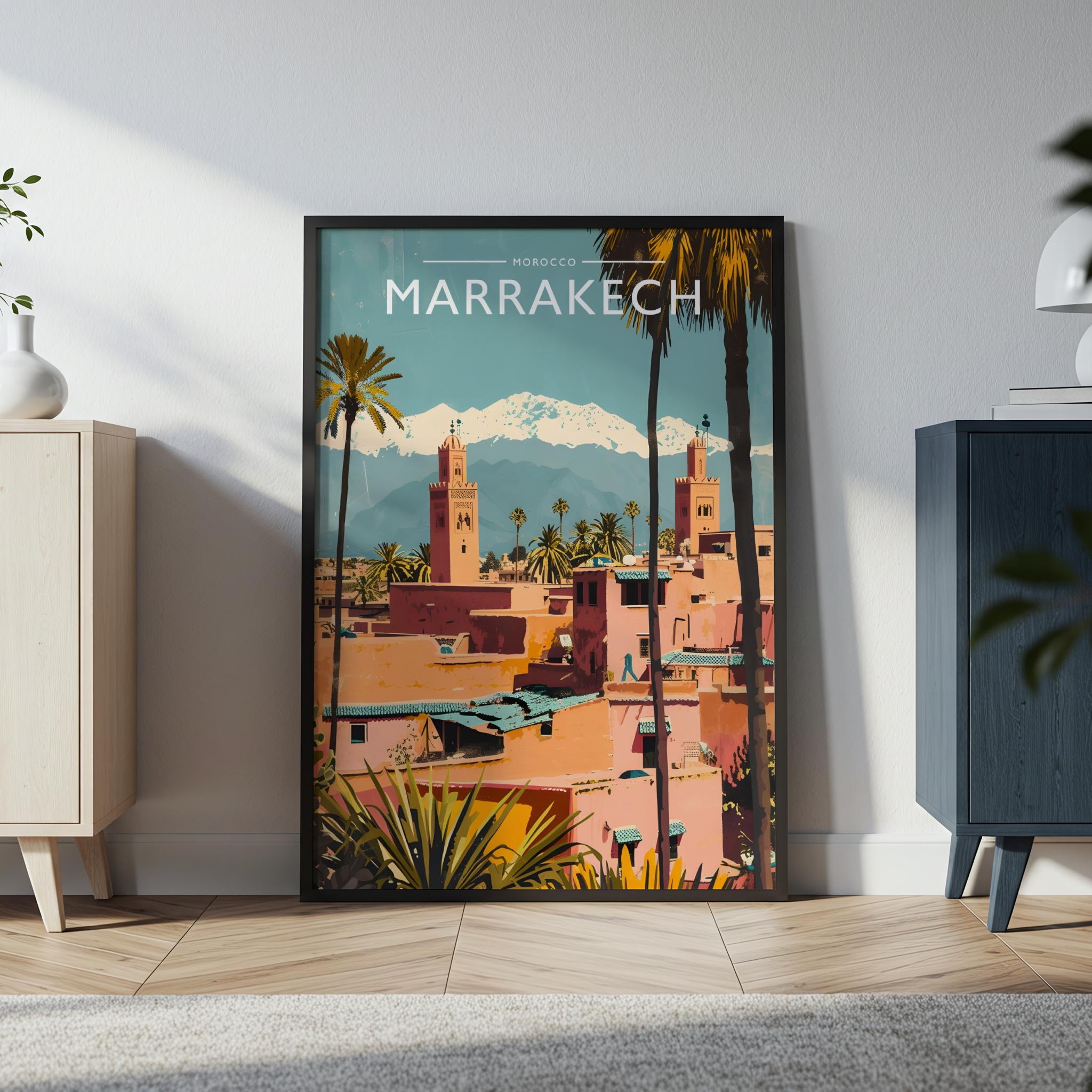 Marrakech Travel Poster in a black frame