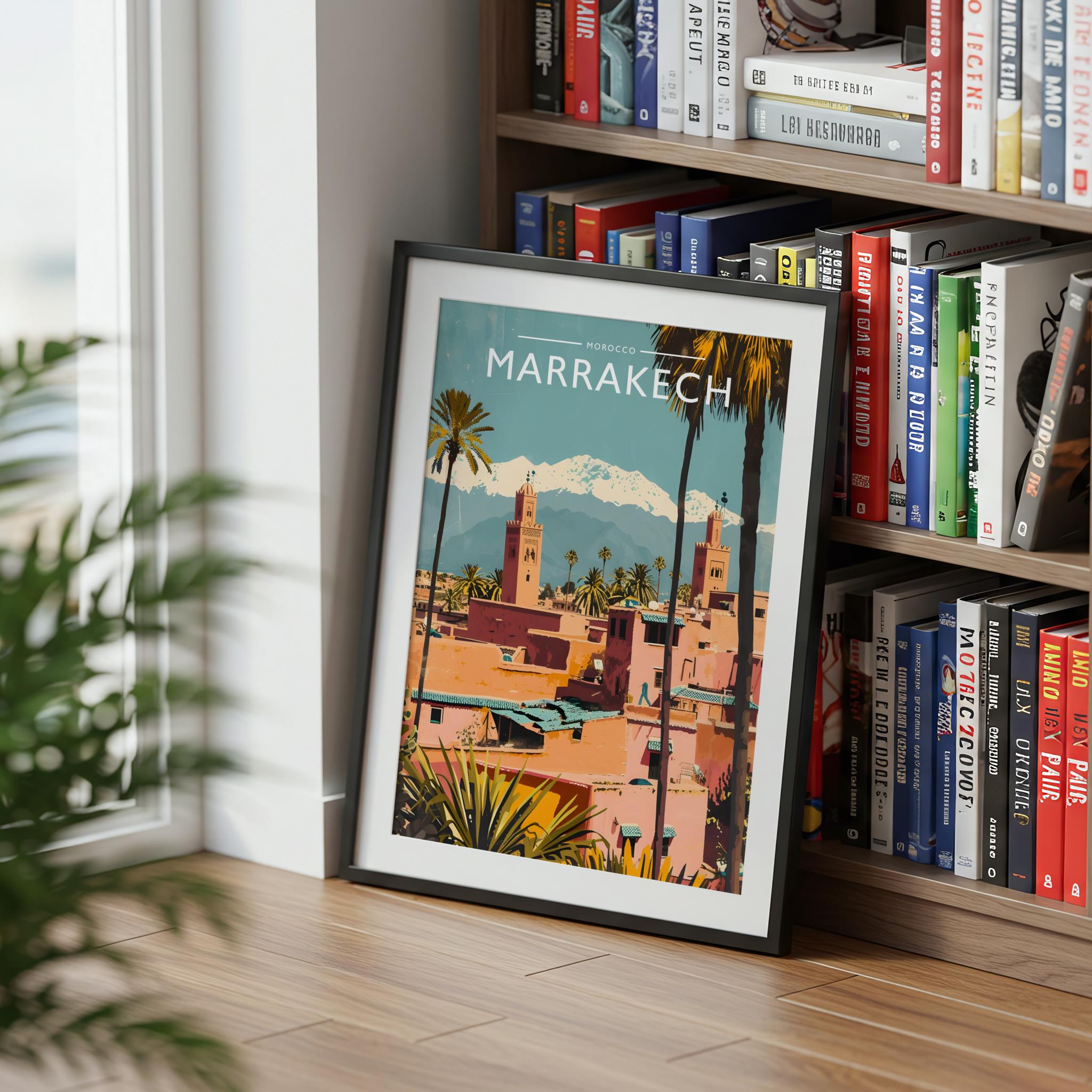 Marrakech Travel Poster mounted in a black frame