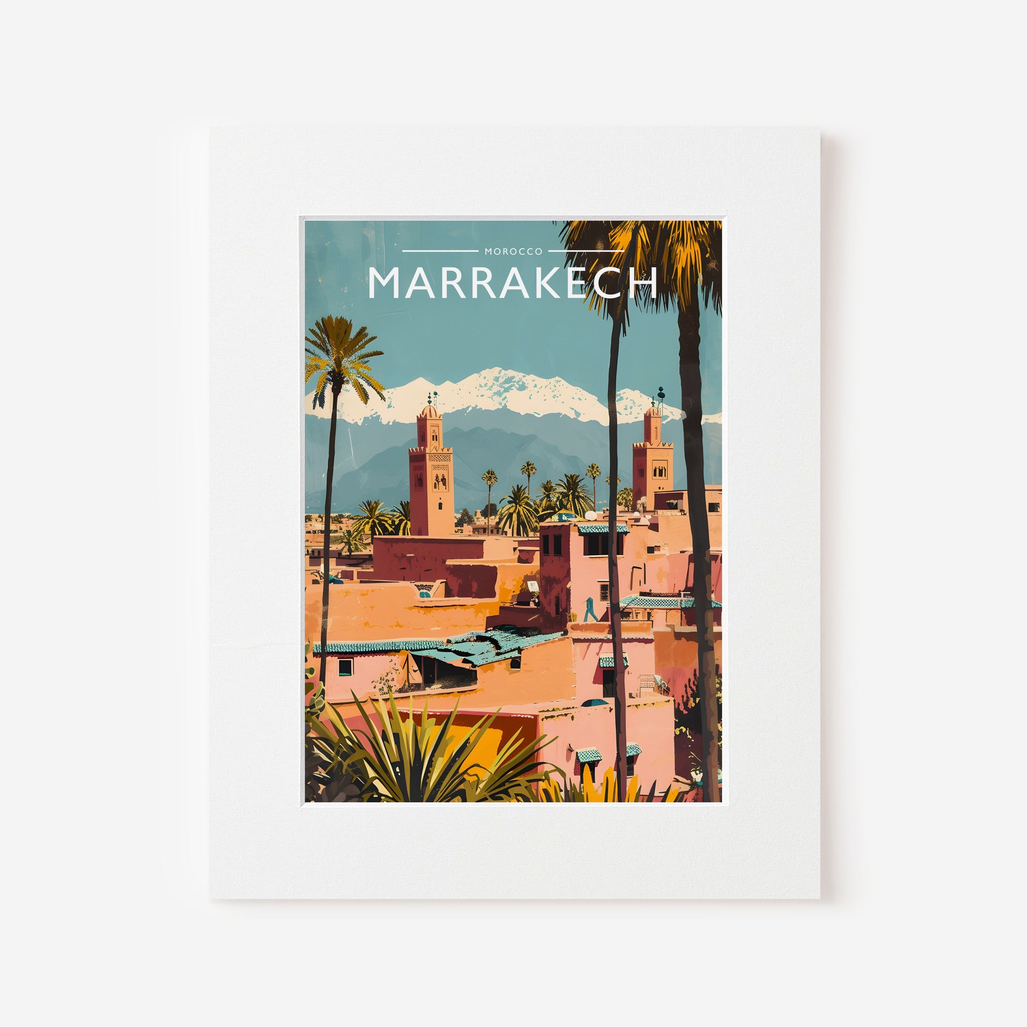 Marrakech Travel Poster in a white mount