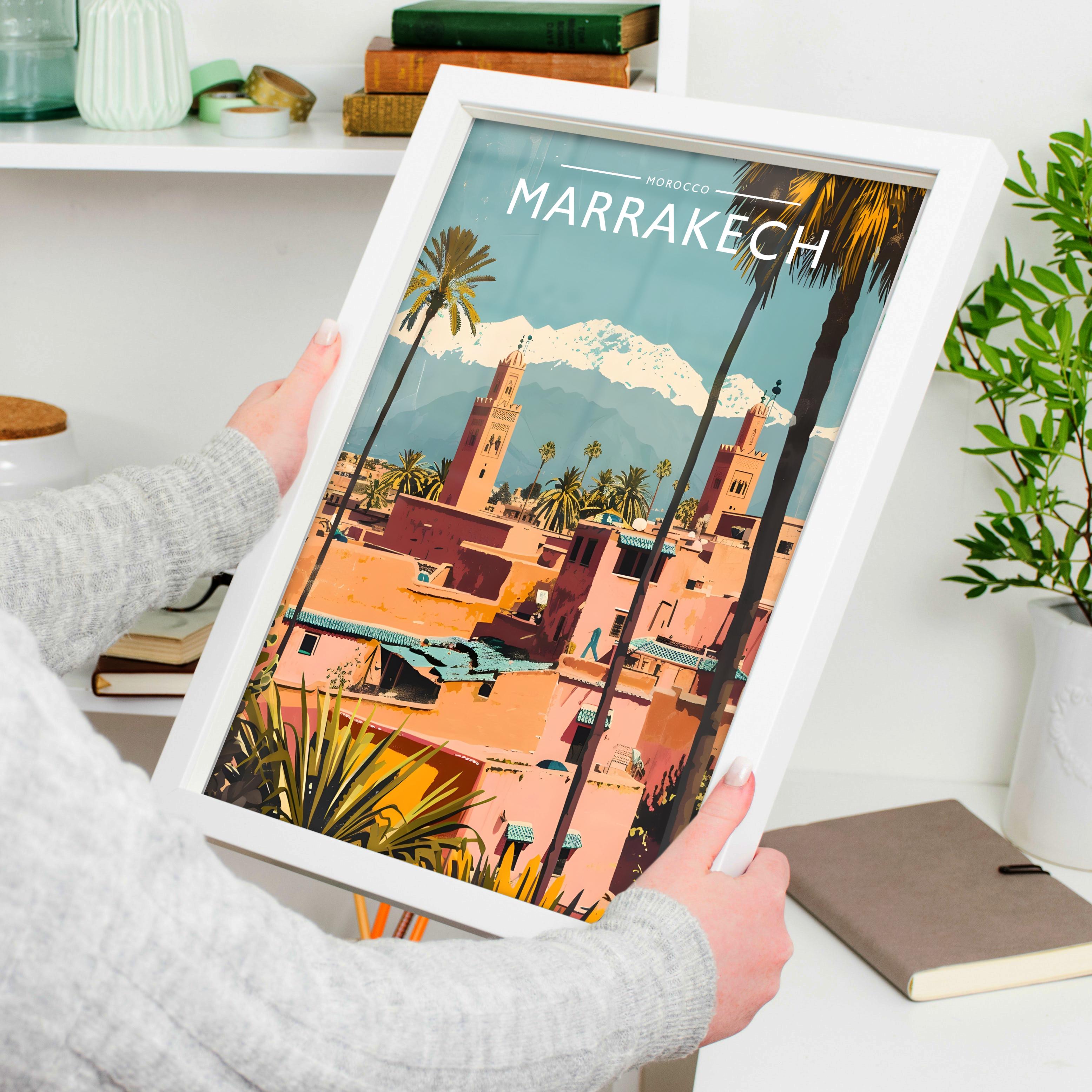 Marrakech Travel Poster held in a white frame
