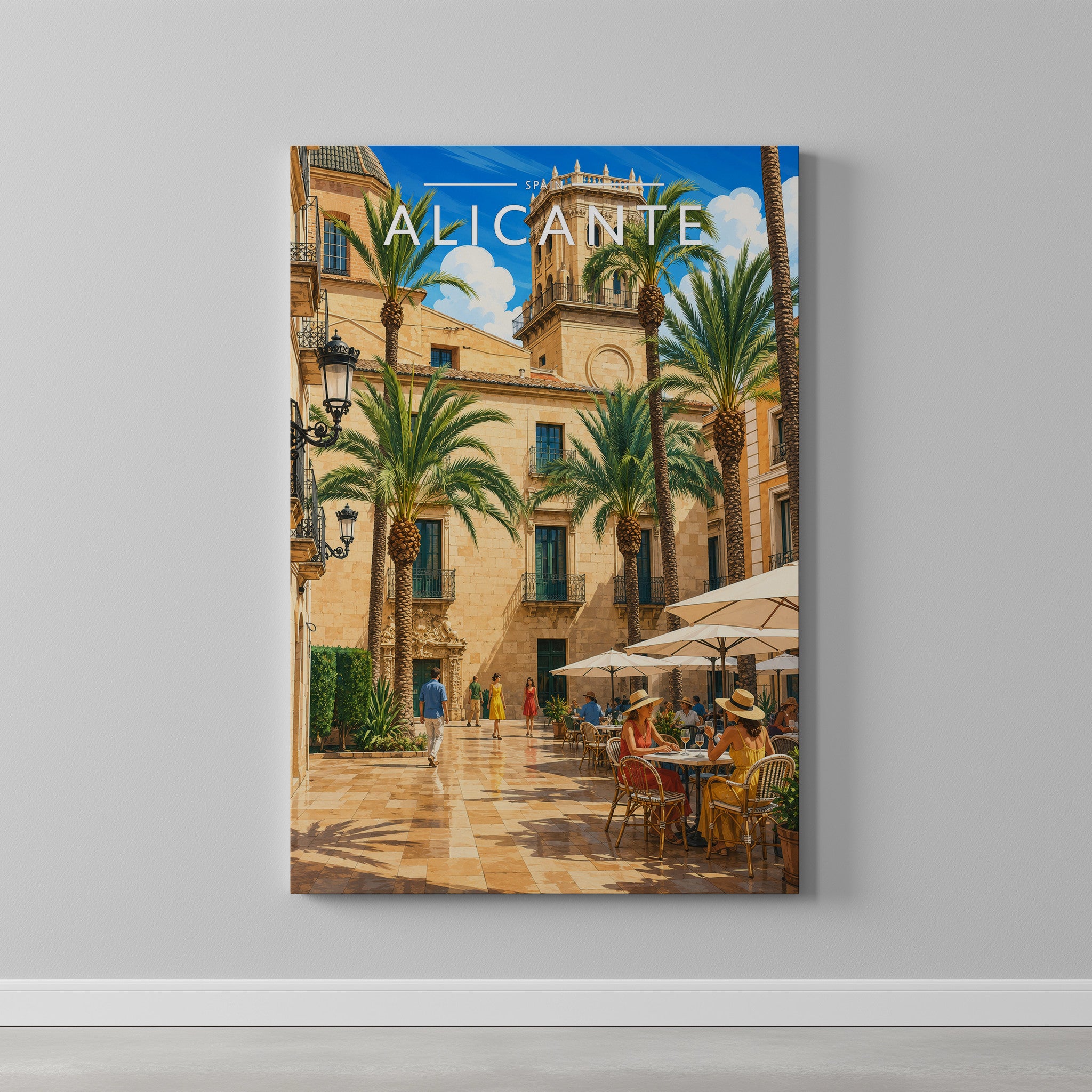 Alicante #6 Travel Poster as a gallery-wrapped canvas on a plain wall