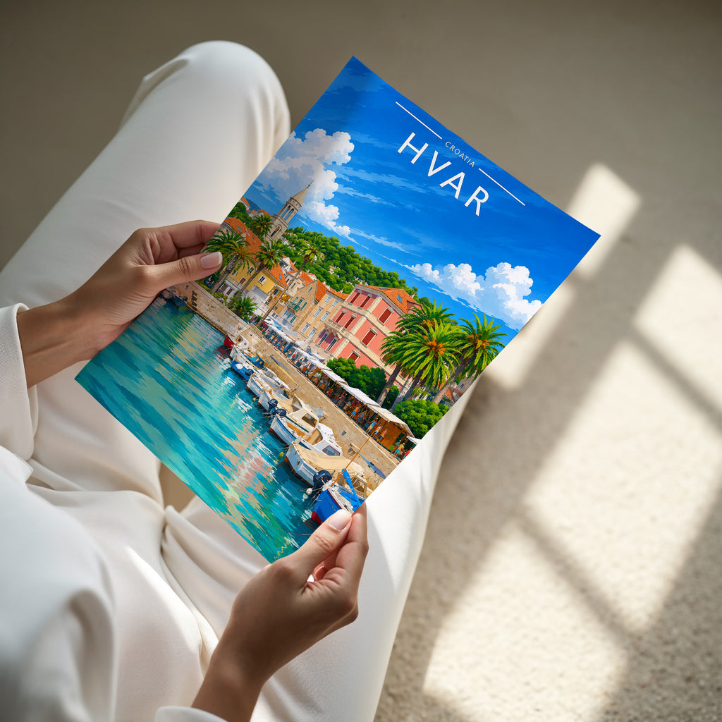 Hvar Travel Poster - A4 print in hand