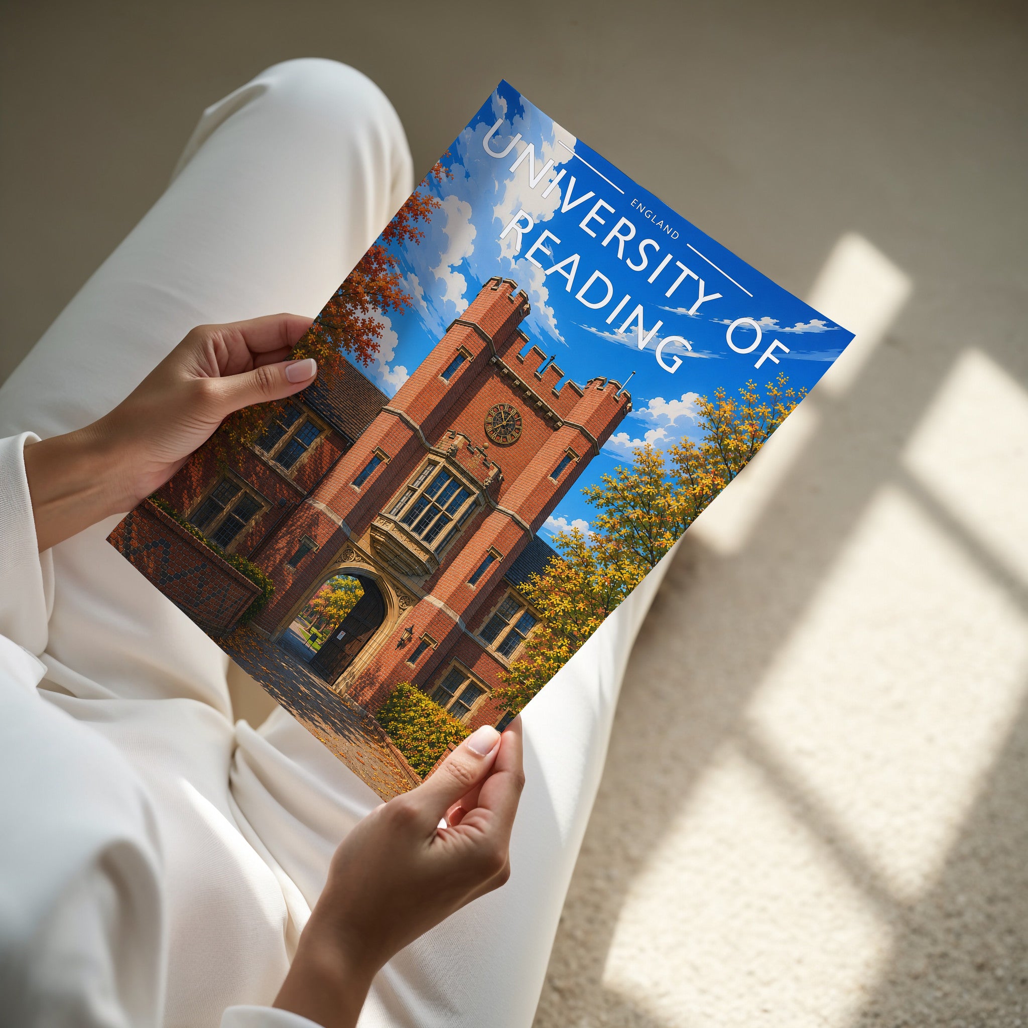 University of Reading Travel Poster - A4 print in hand