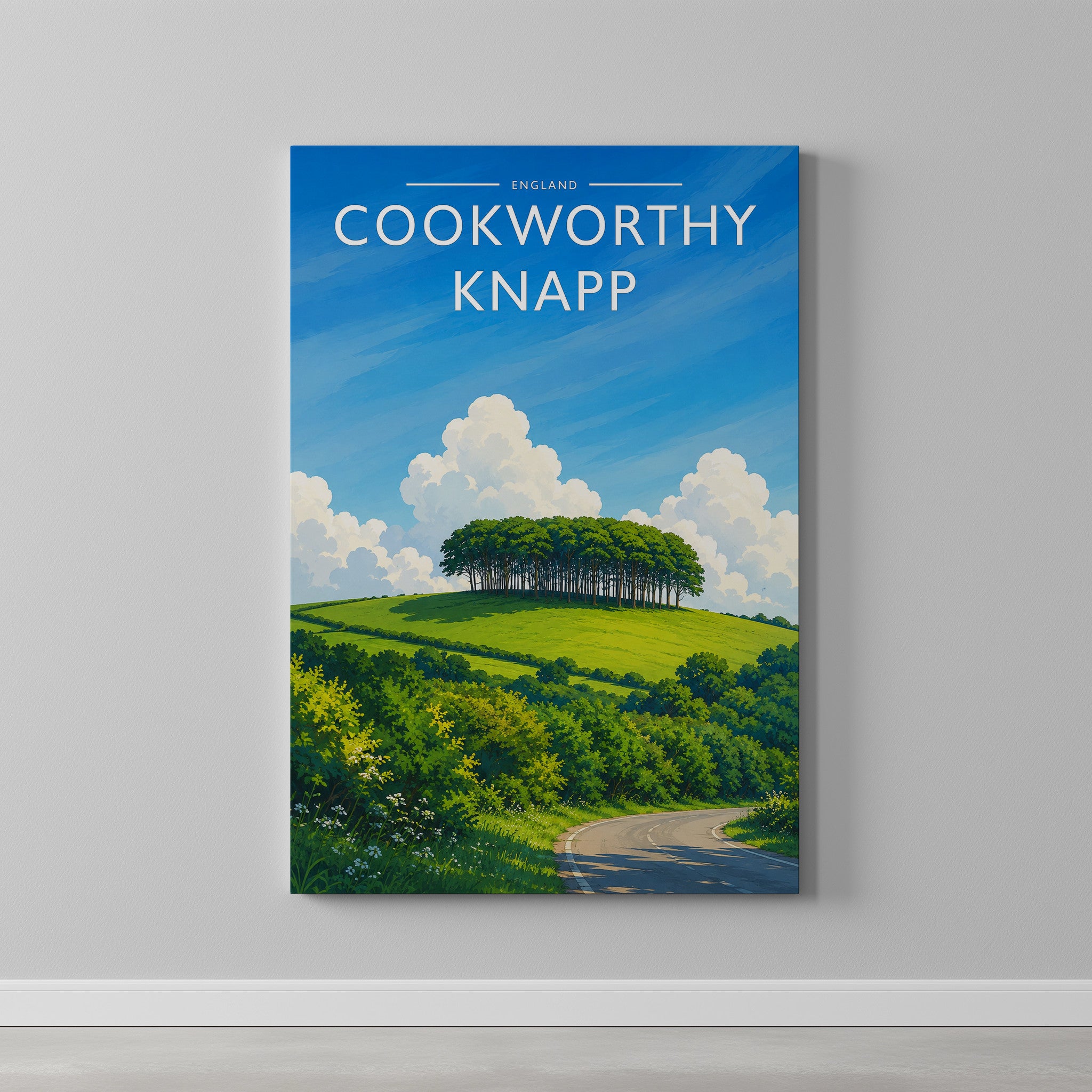 Cookworthy Knapp Travel Poster as a gallery-wrapped canvas on a plain wall