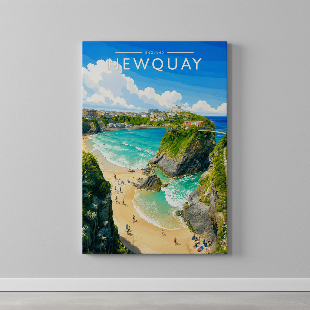 Newquay #3 Travel Poster as a gallery-wrapped canvas on a plain wall
