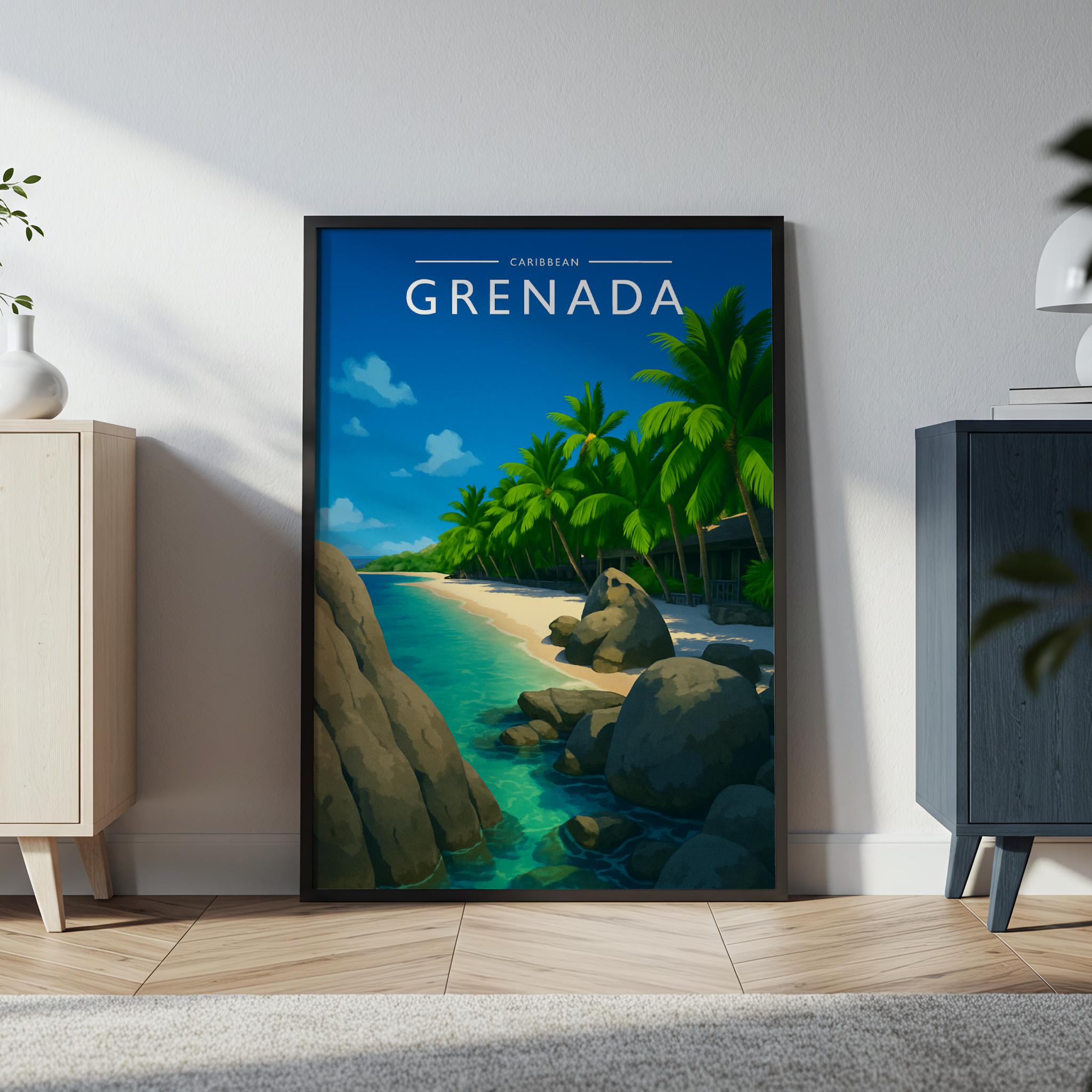 Grenada Travel Poster in a black frame