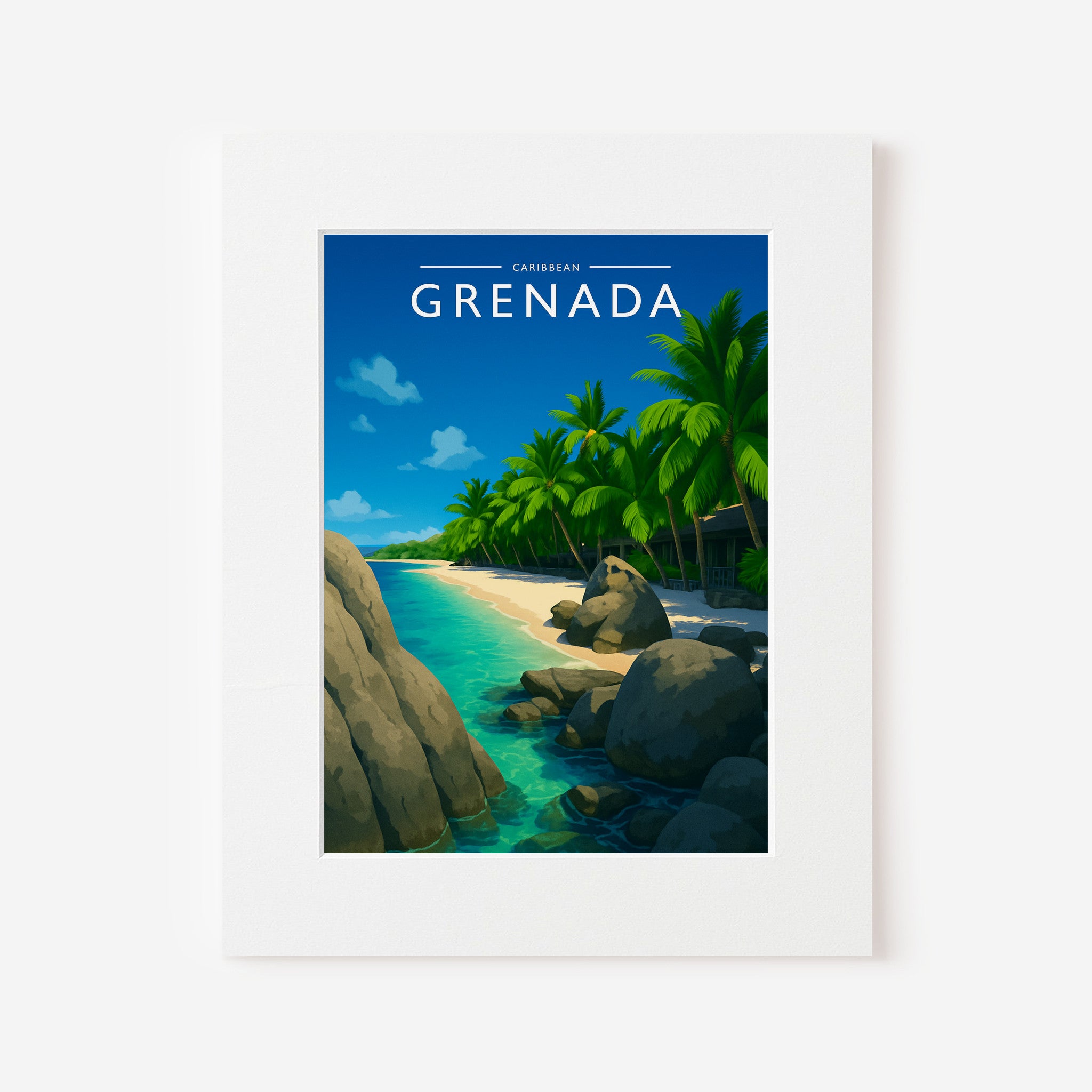 Grenada Travel Poster in a white mount