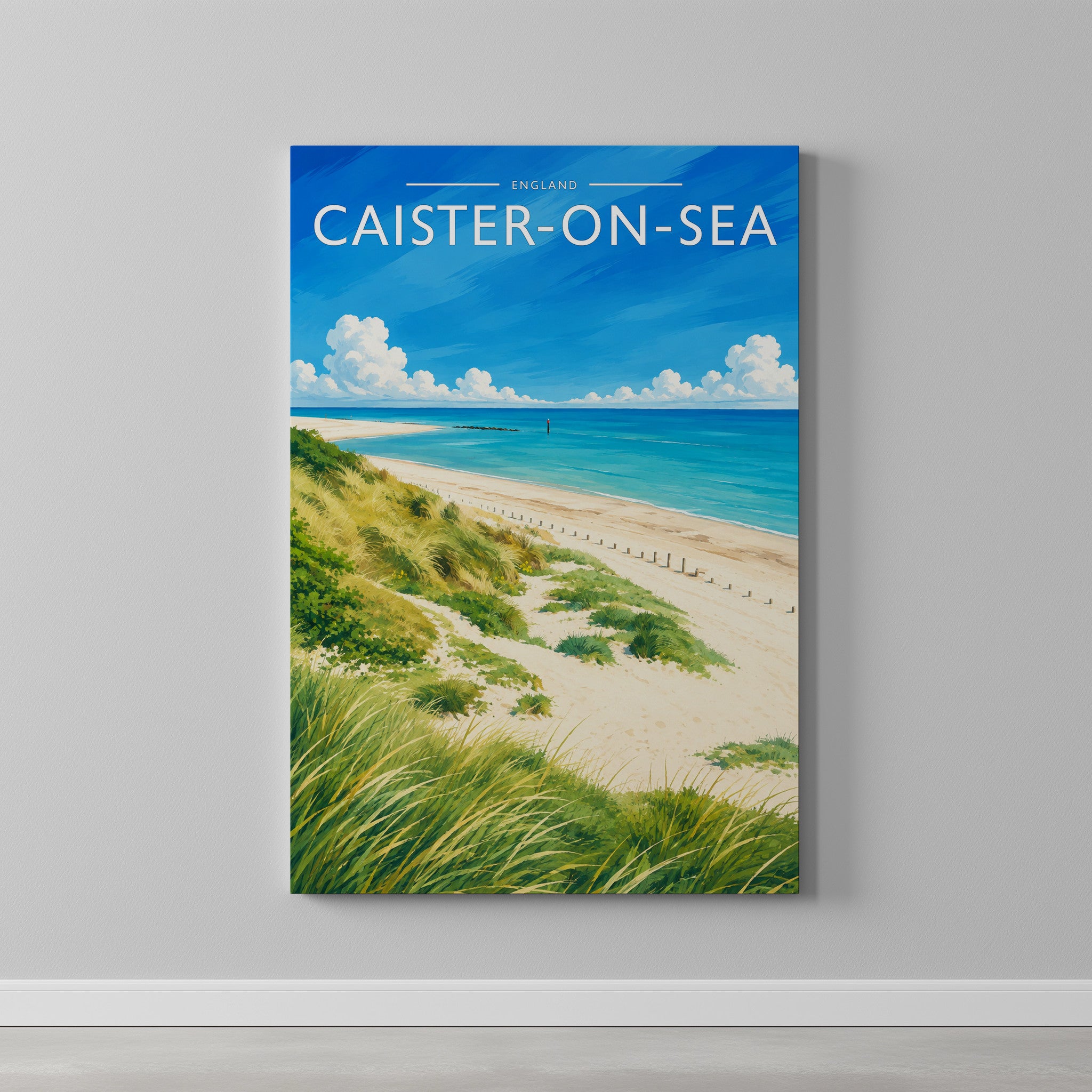 Caister-on-Sea #2 Travel Poster as a gallery-wrapped canvas on a plain wall