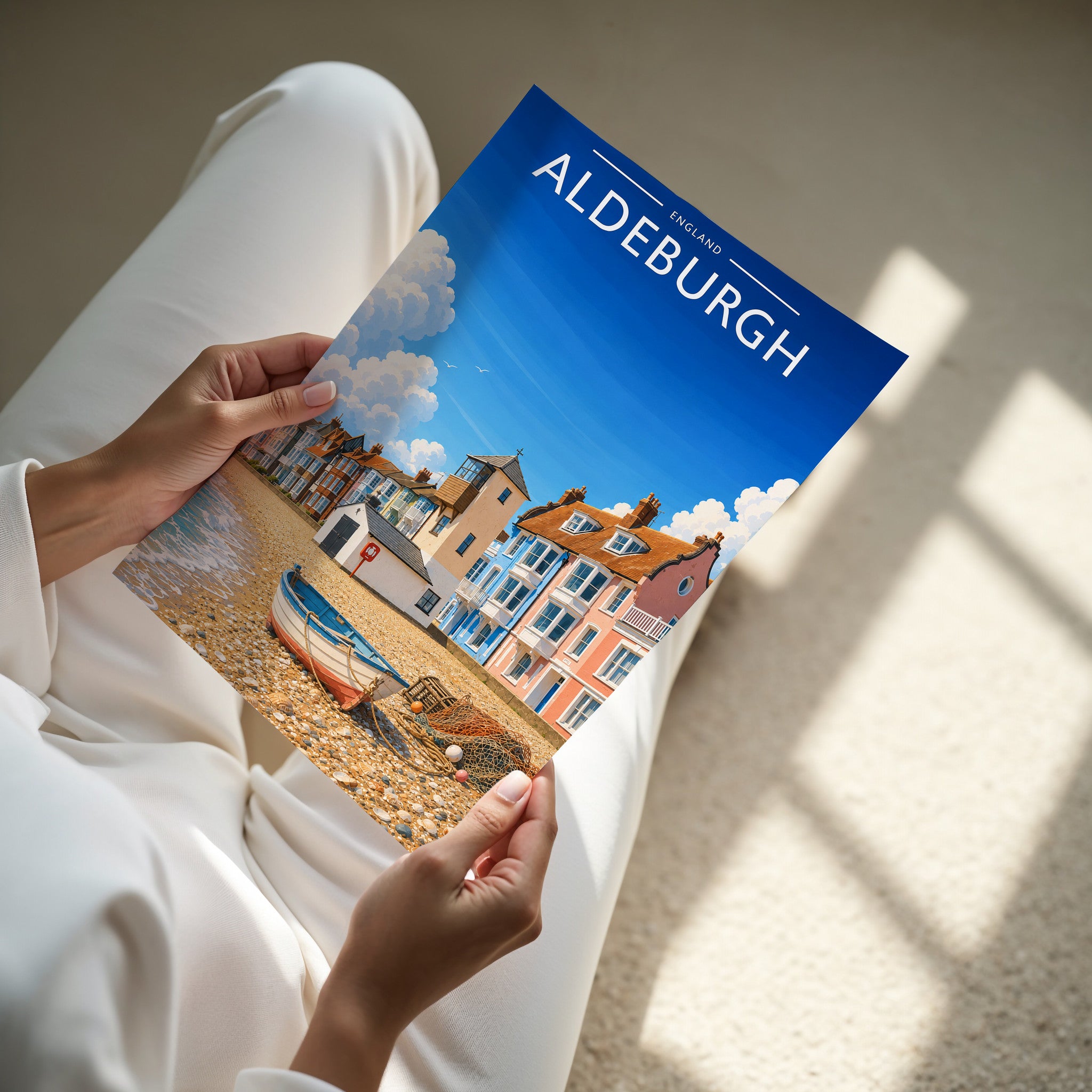 Aldeburgh Travel Poster - A4 print in hand