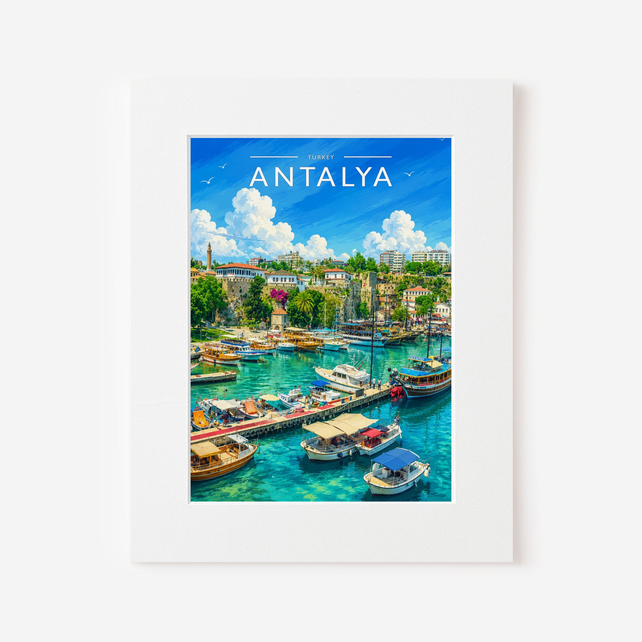 Antalya #2 Travel Poster in a white mount board