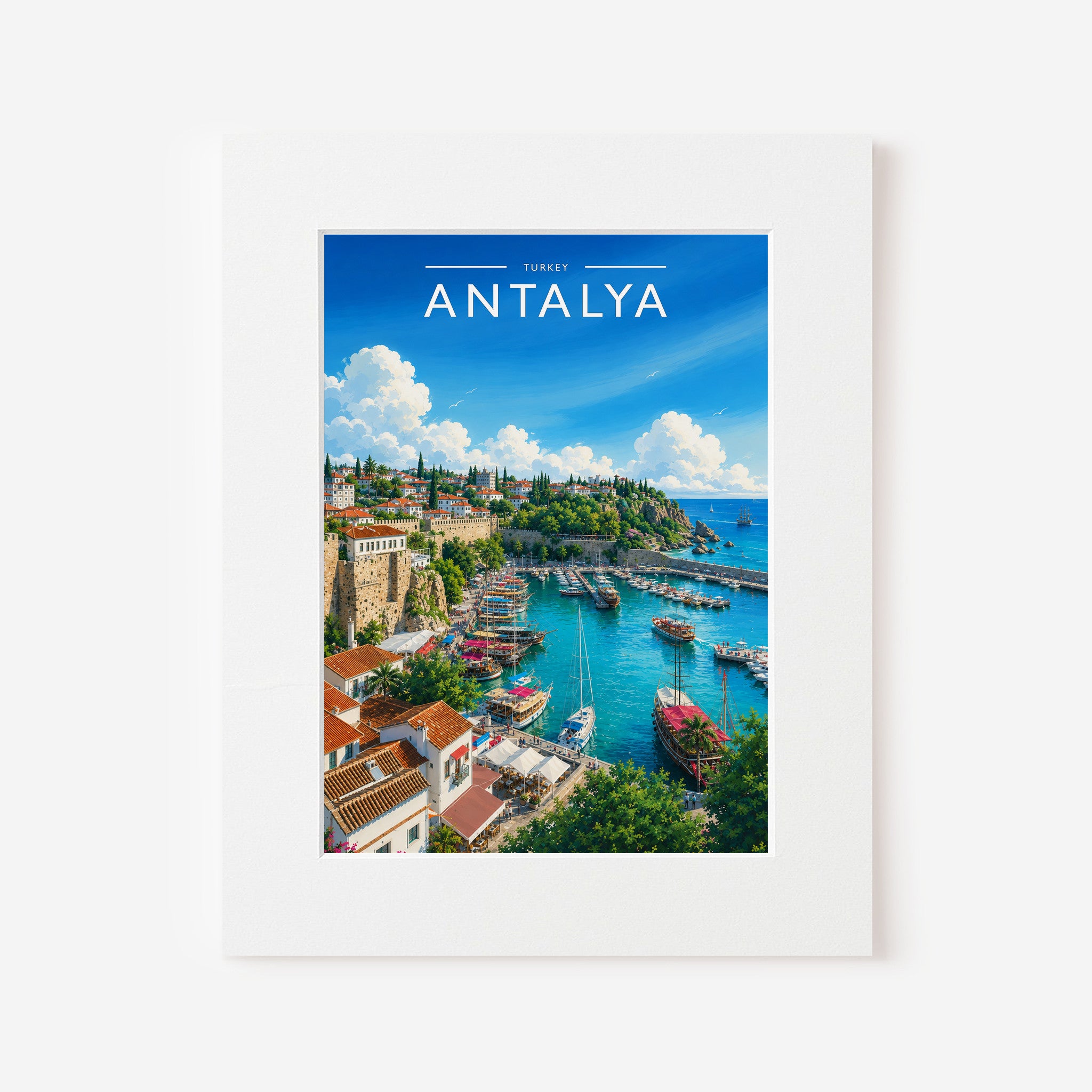 Antalya #3 Travel Poster in a white mount board