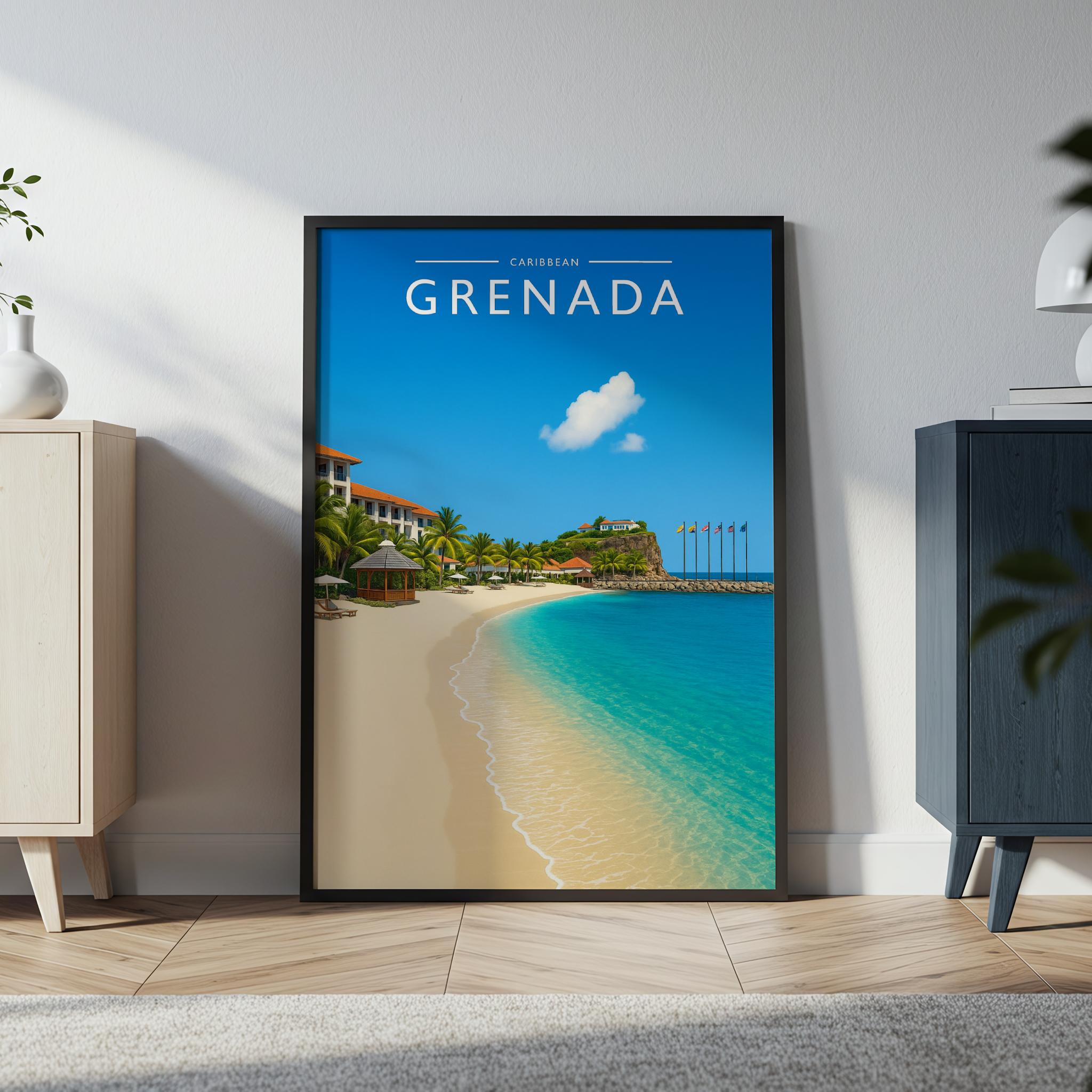 Grenada #2 Travel Poster in a black frame