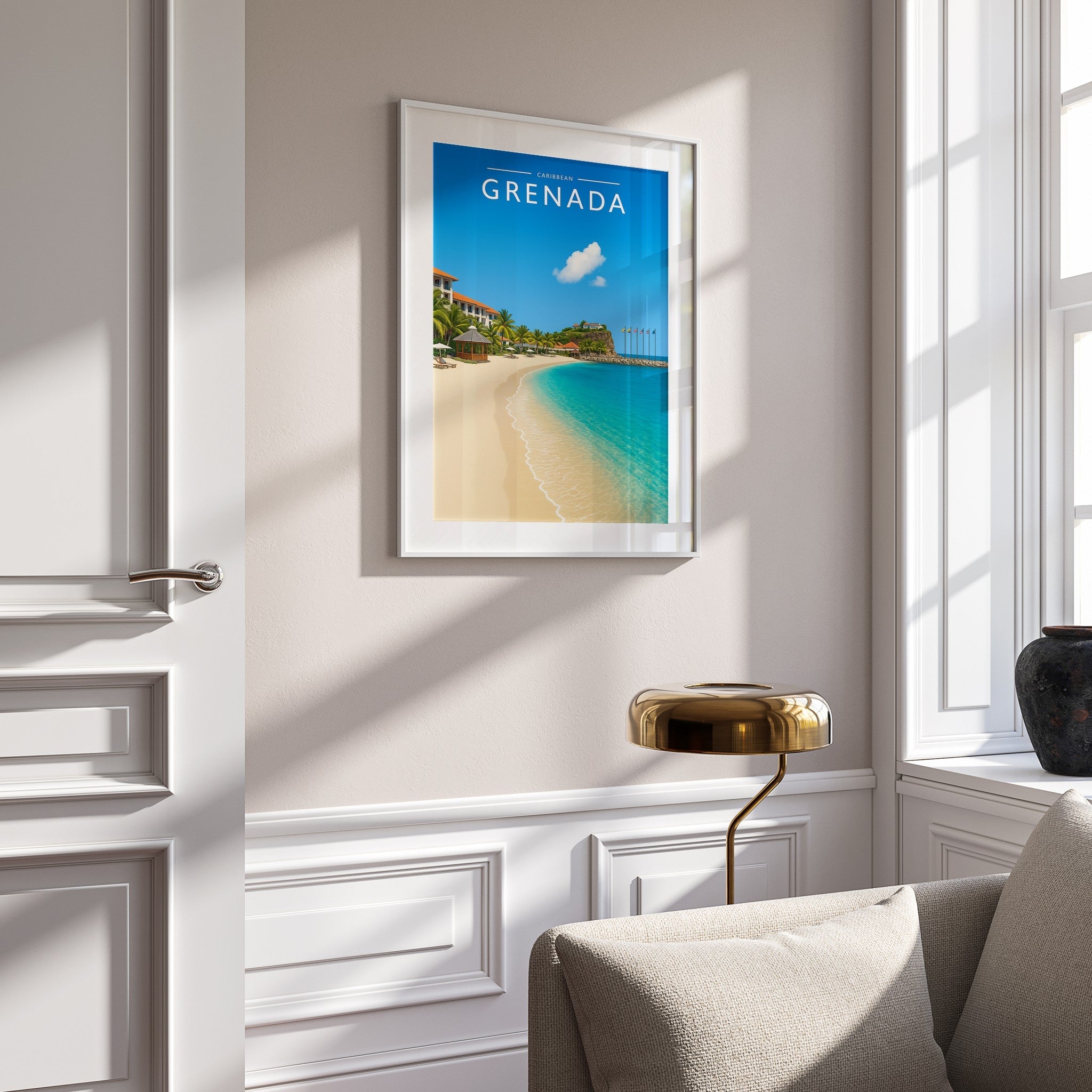 Grenada #2 Travel Poster mounted in a white frame