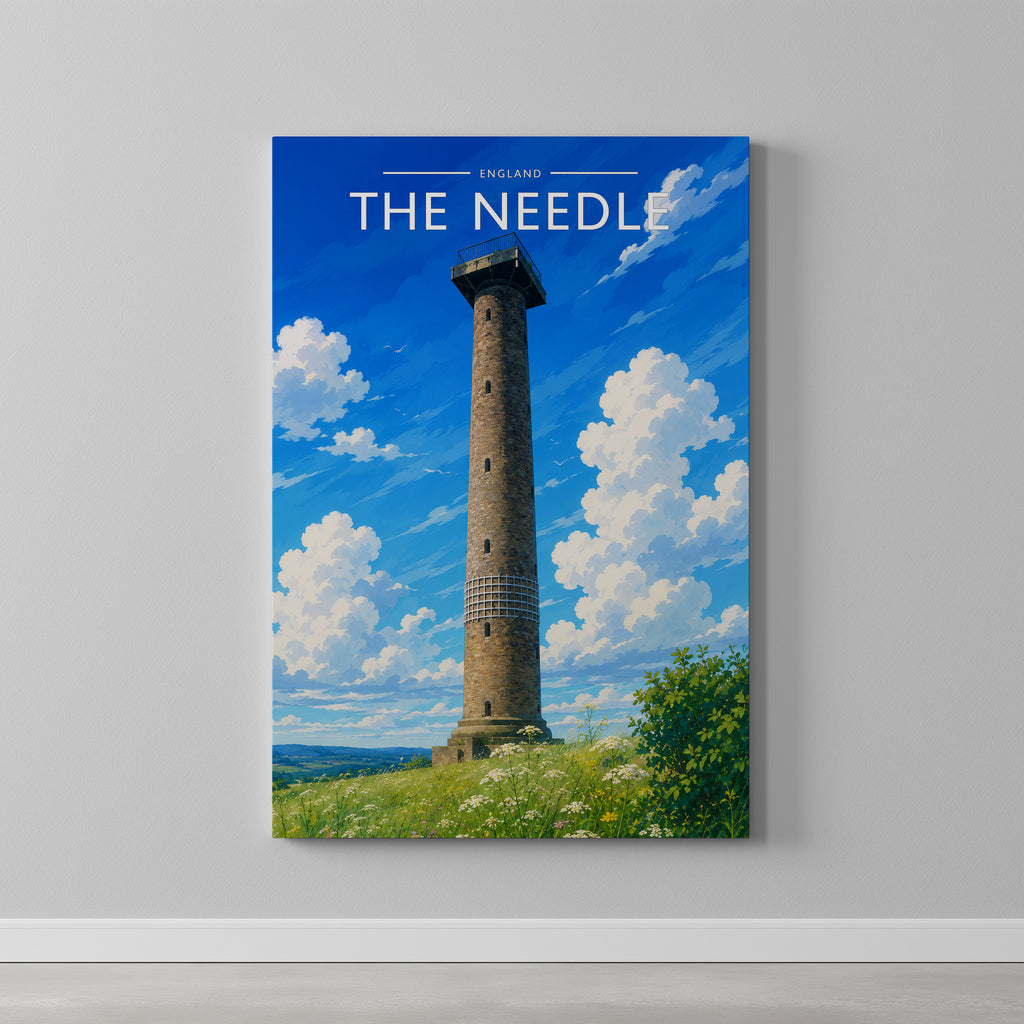 The Needle Travel Poster as a gallery-wrapped canvas on a plain wall