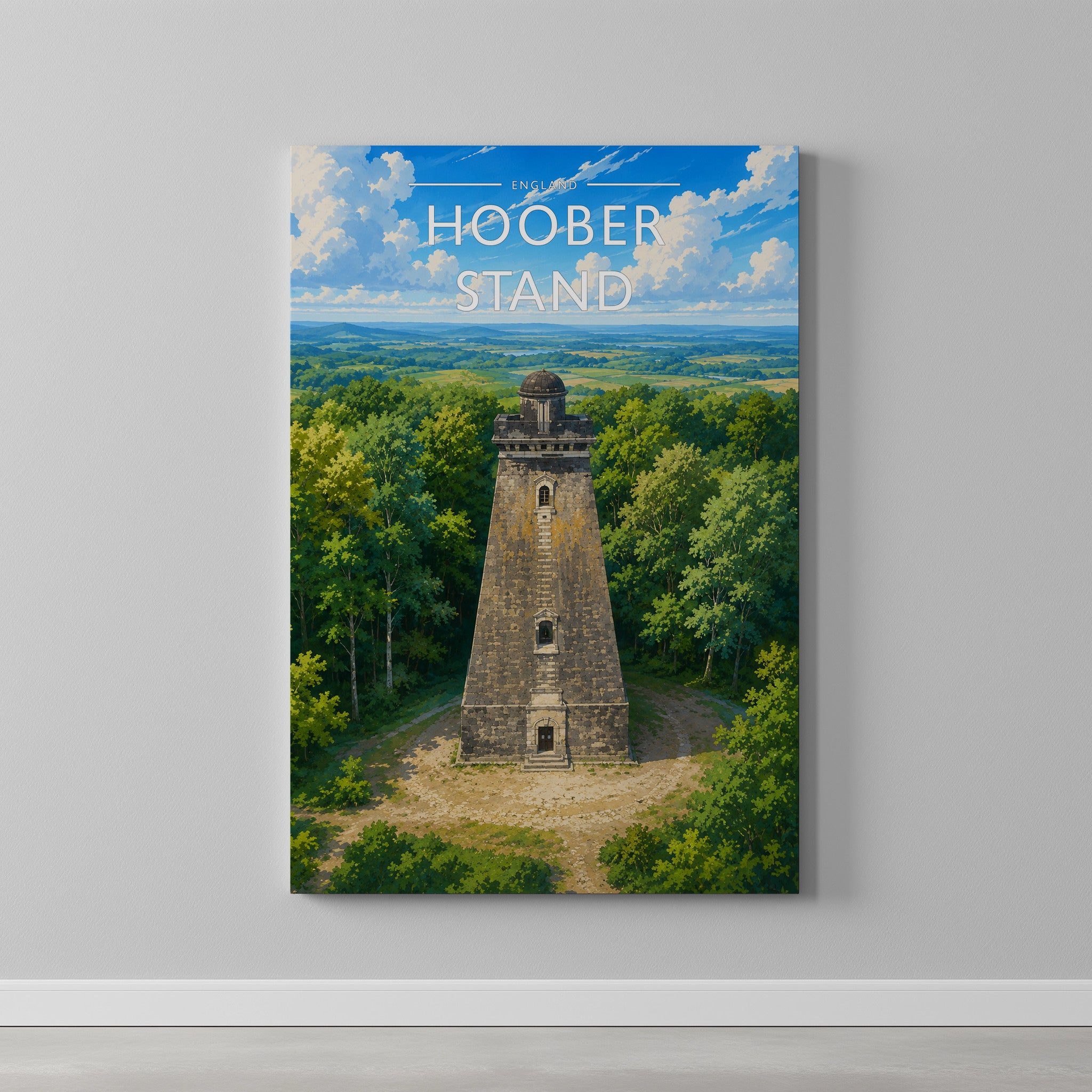 Hoober Stand Travel Poster as a gallery-wrapped canvas on a plain wall