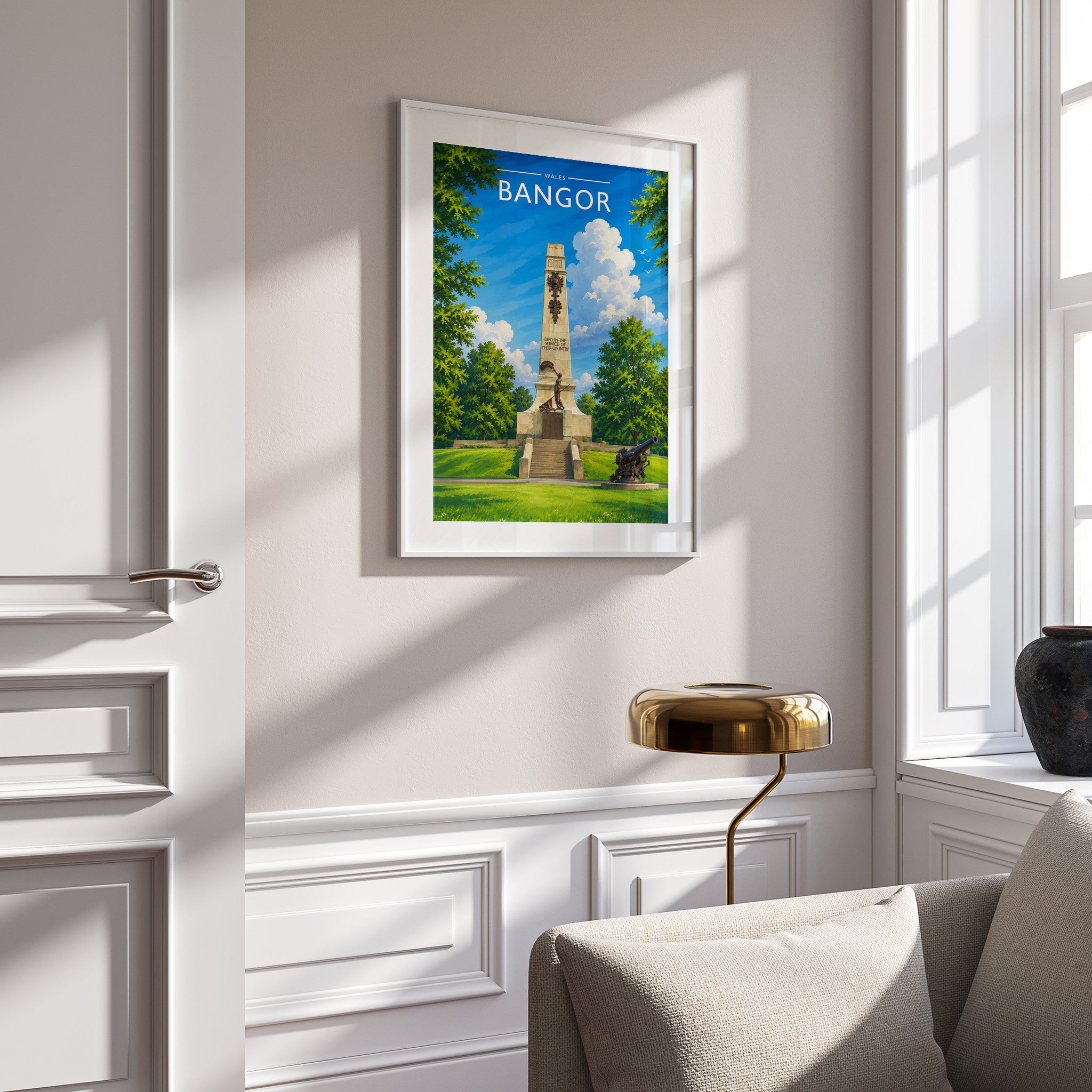 Bangor #2 Travel Poster mounted in a white frame