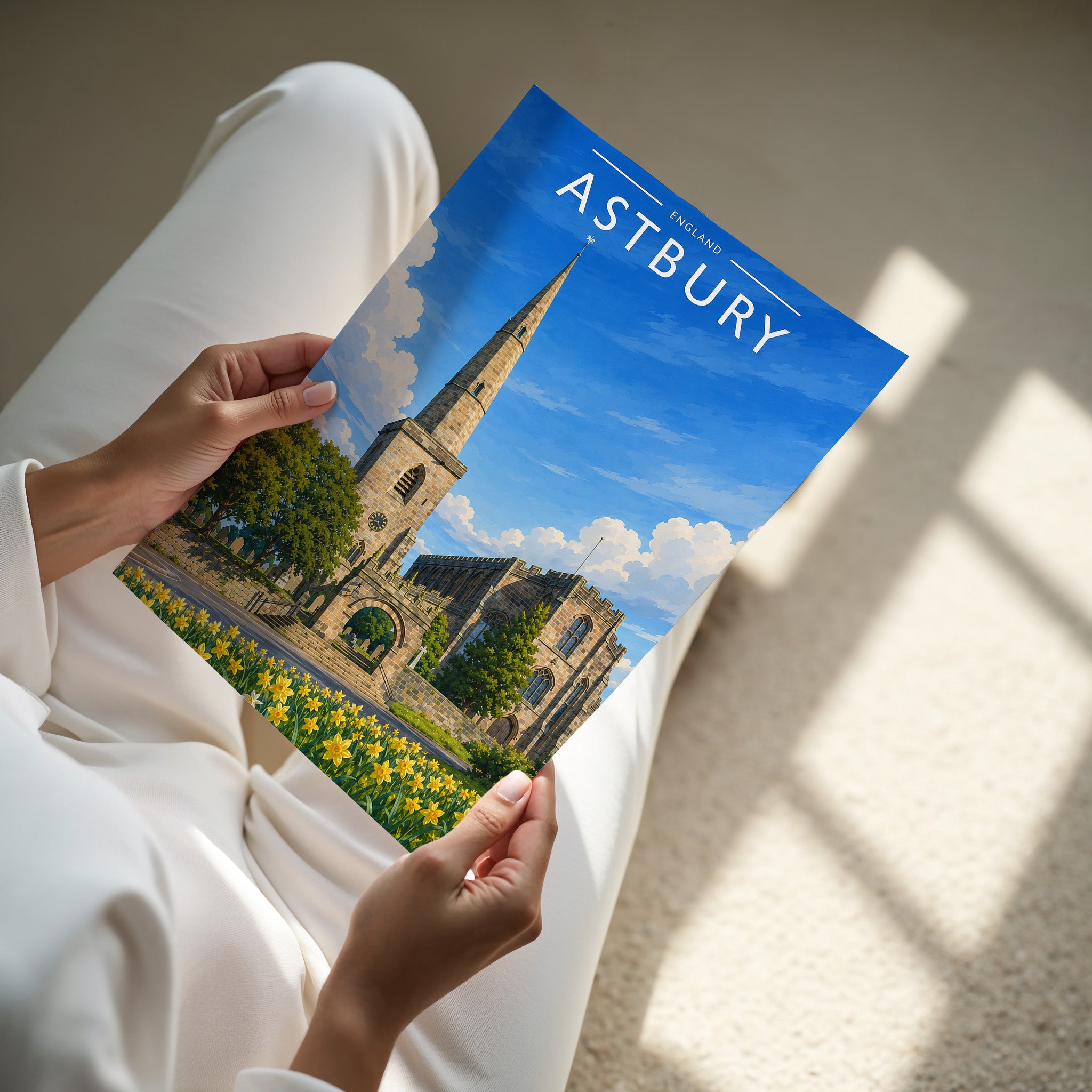 Astbury Travel Poster - A4 print in hand