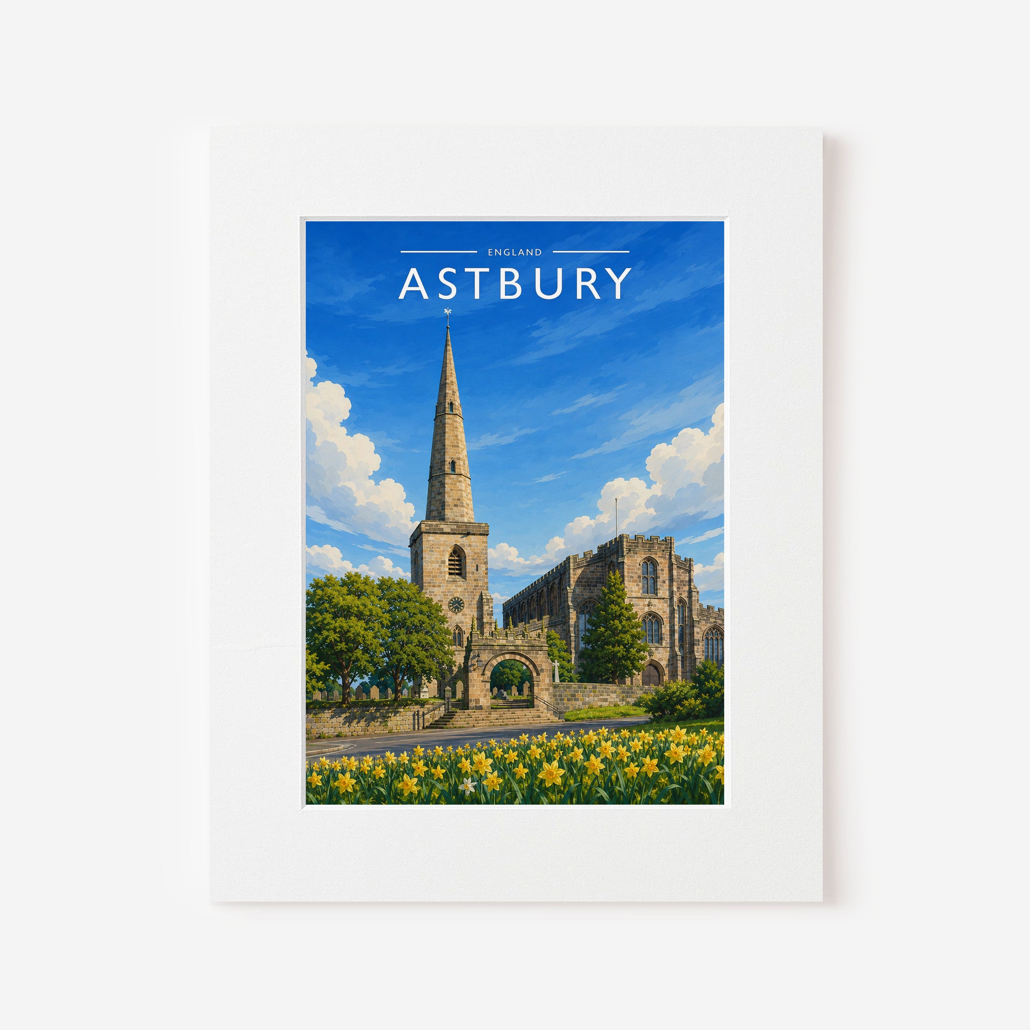 Astbury Travel Poster in a white mount board
