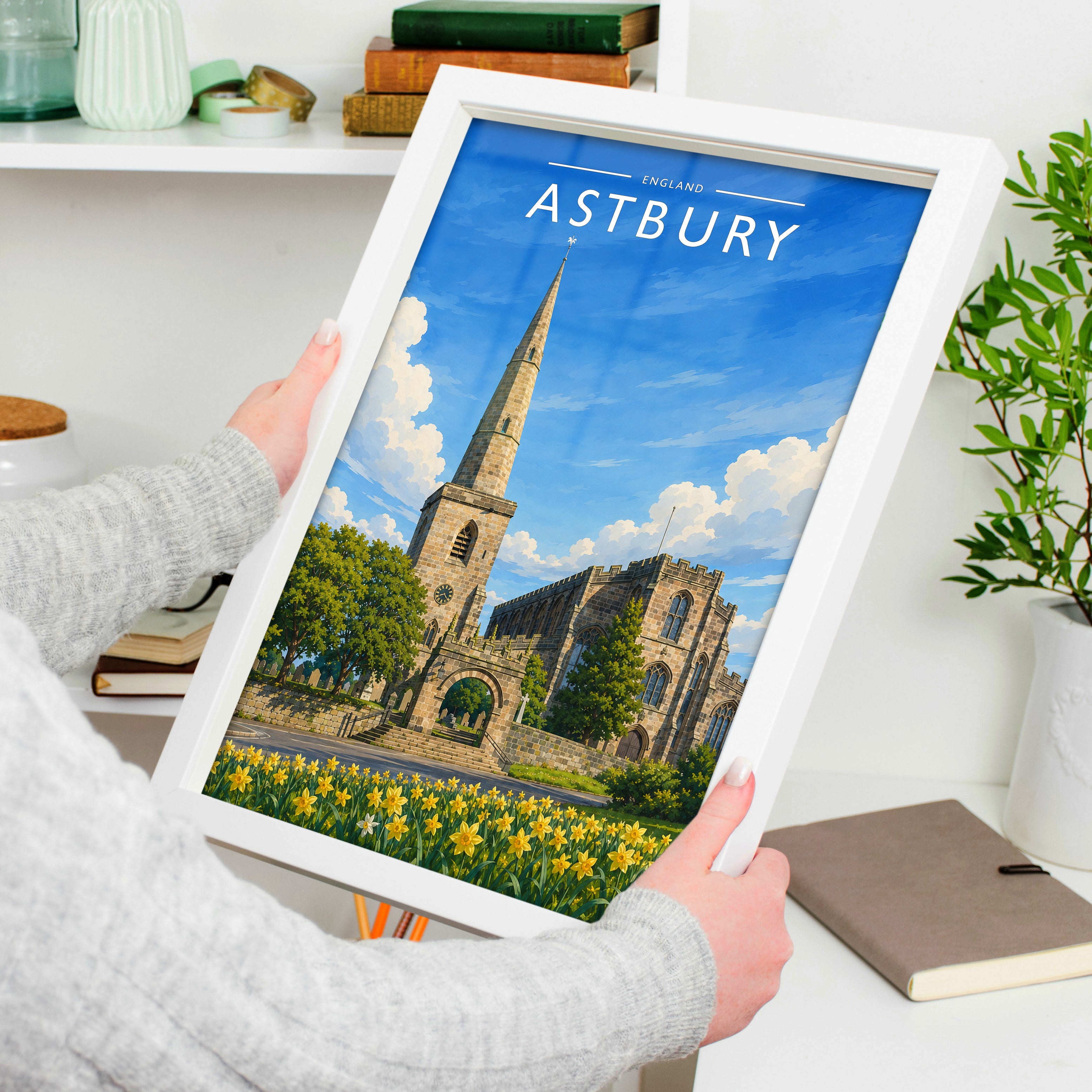 Astbury Travel Poster held in a white frame