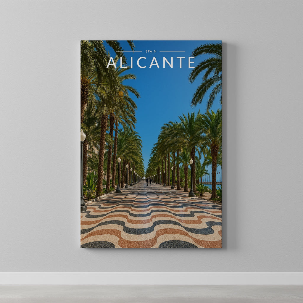 Alicante #2 Travel Poster as a gallery-wrapped canvas on a plain wall