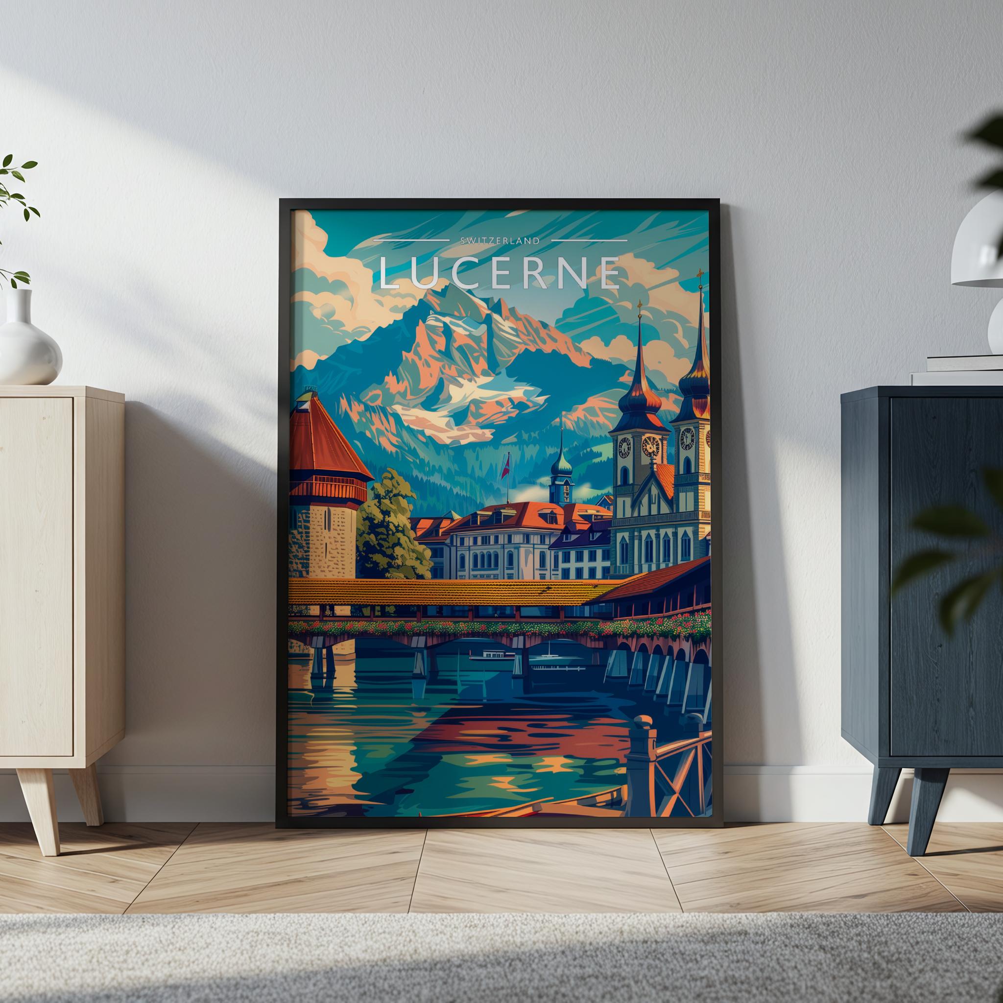 Lucerne Travel Poster in a black frame