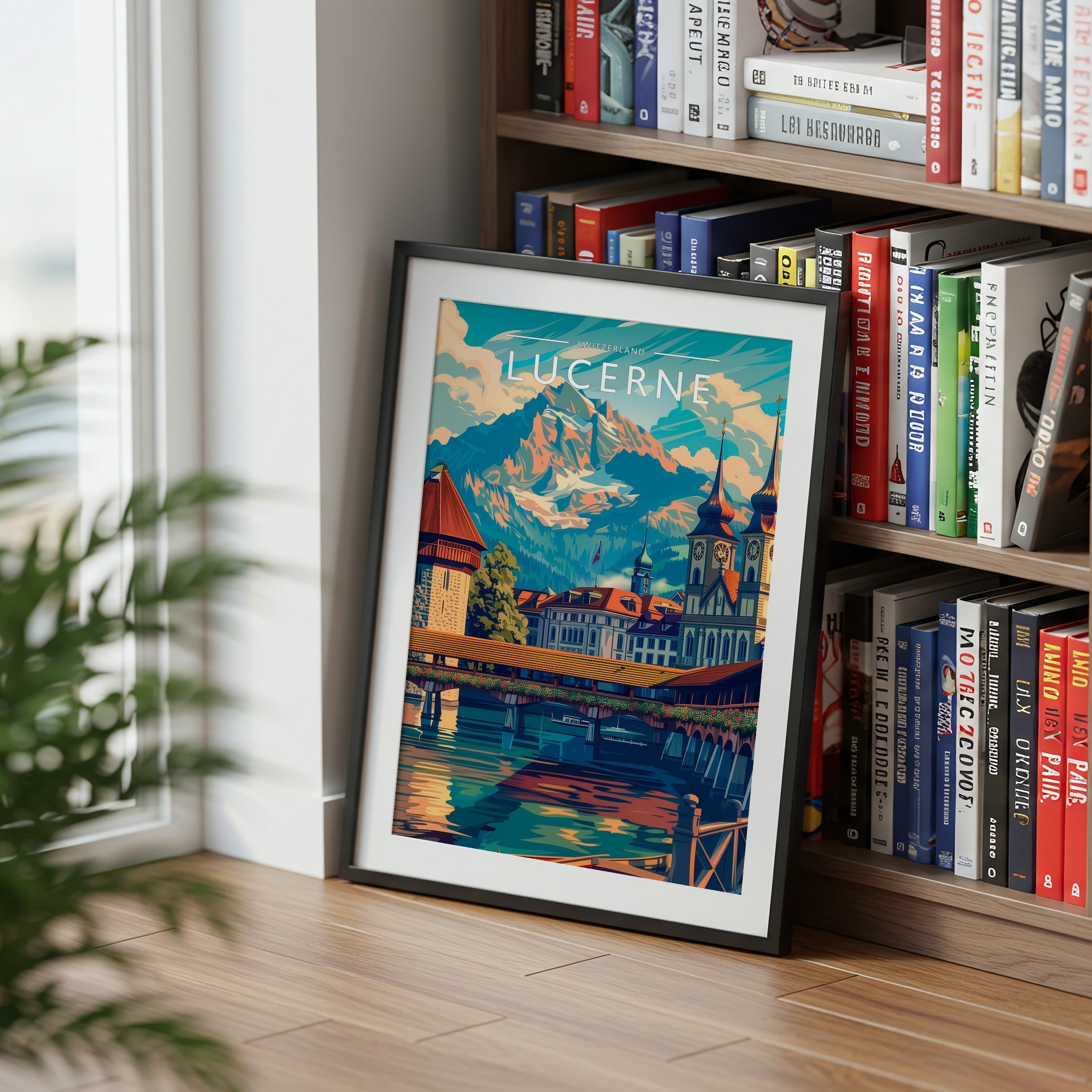 Lucerne Travel Poster mounted in a black frame