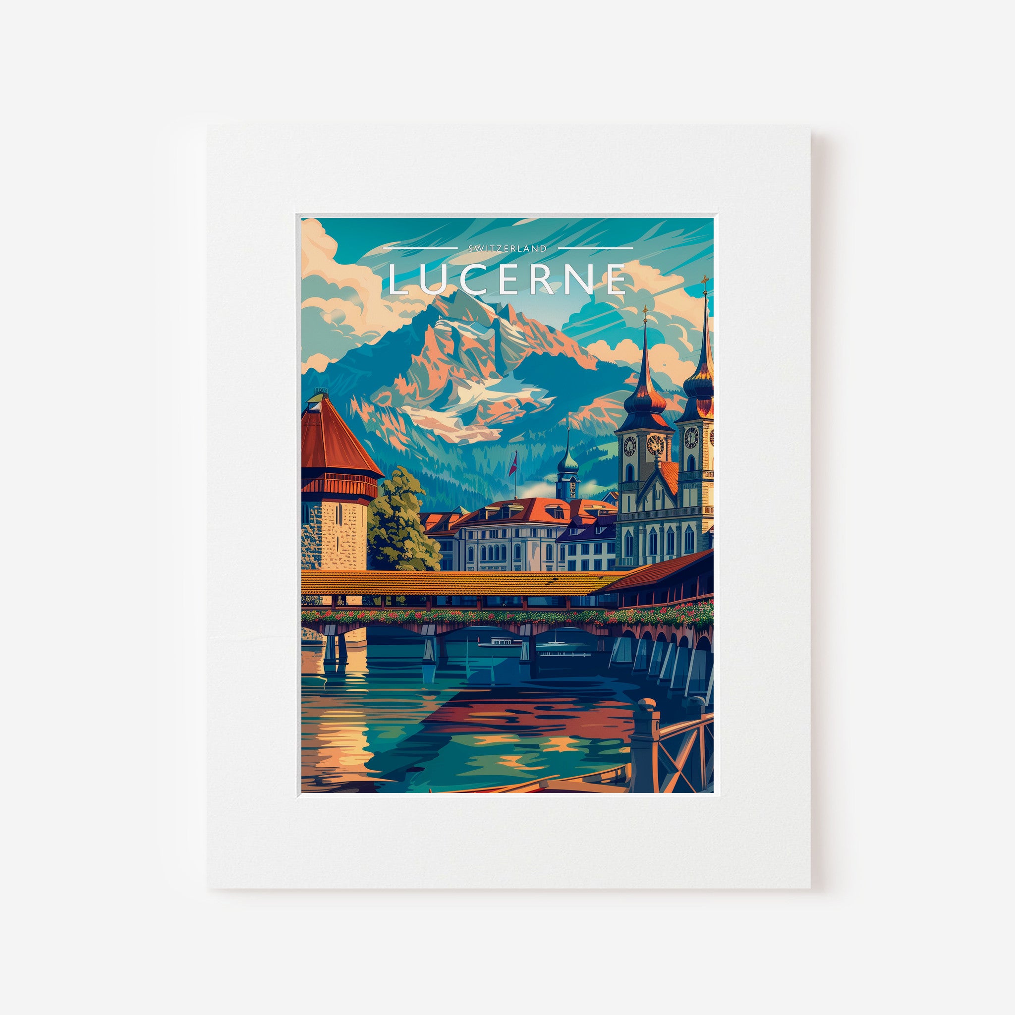 Lucerne Travel Poster in a white mount