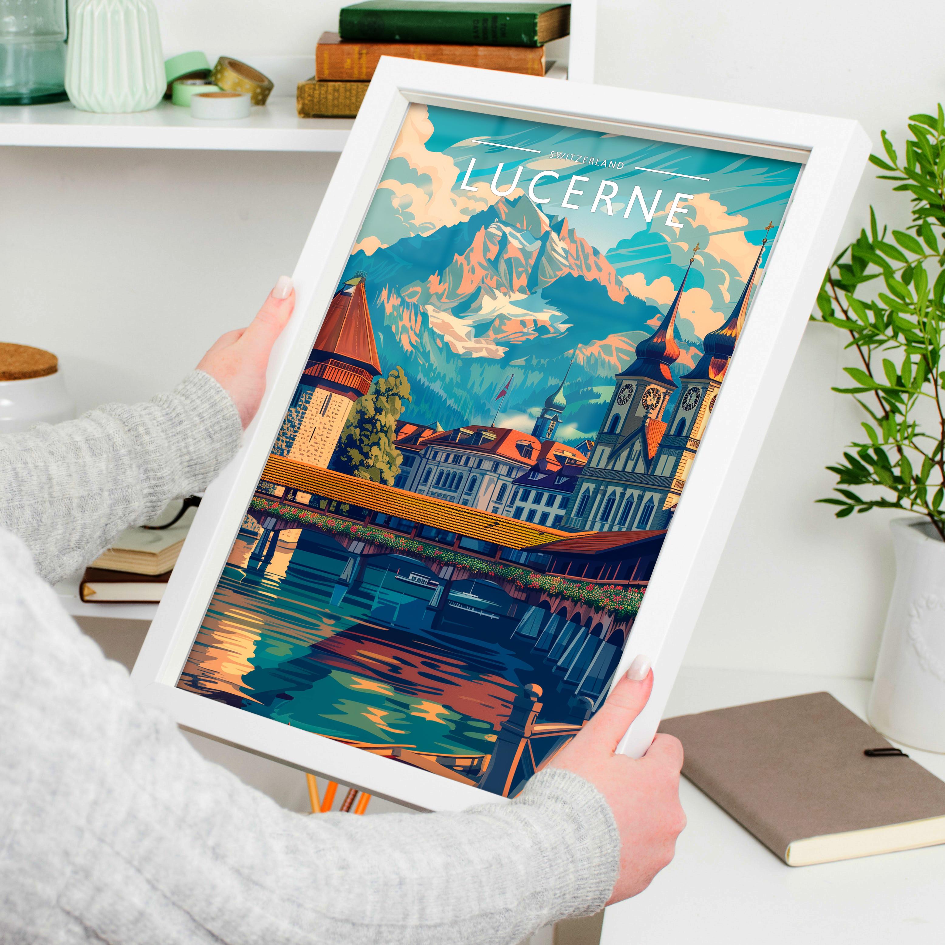 Lucerne Travel Poster held in a white frame
