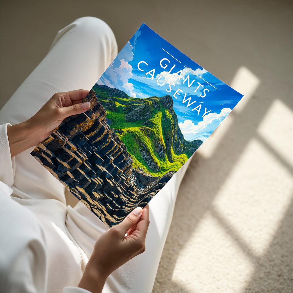 Giant's Causeway Travel Poster - A4 print held in hand