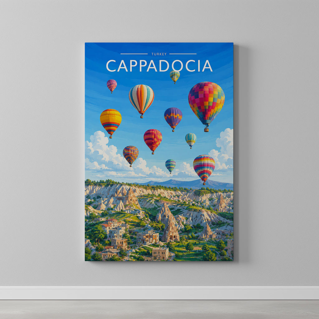 Cappadocia #2 Travel Poster as a gallery-wrapped canvas on a plain wall