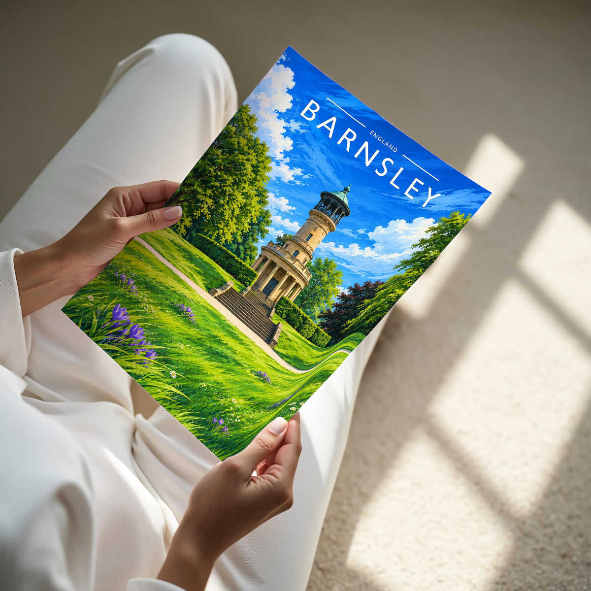 Barnsley #2 Travel Poster - A4 print held in hand