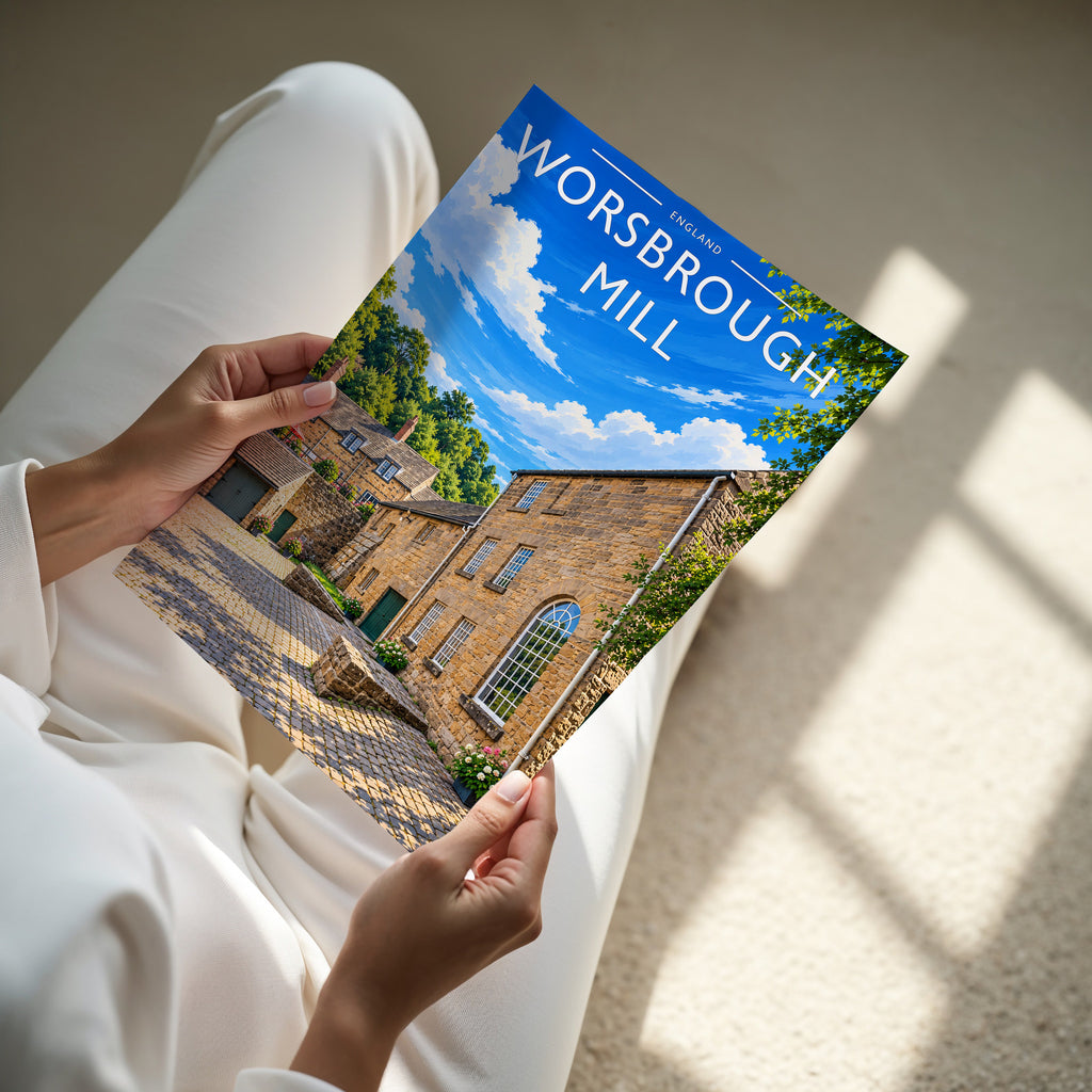 Worsbrough Mill Travel Poster - A4 print in hand