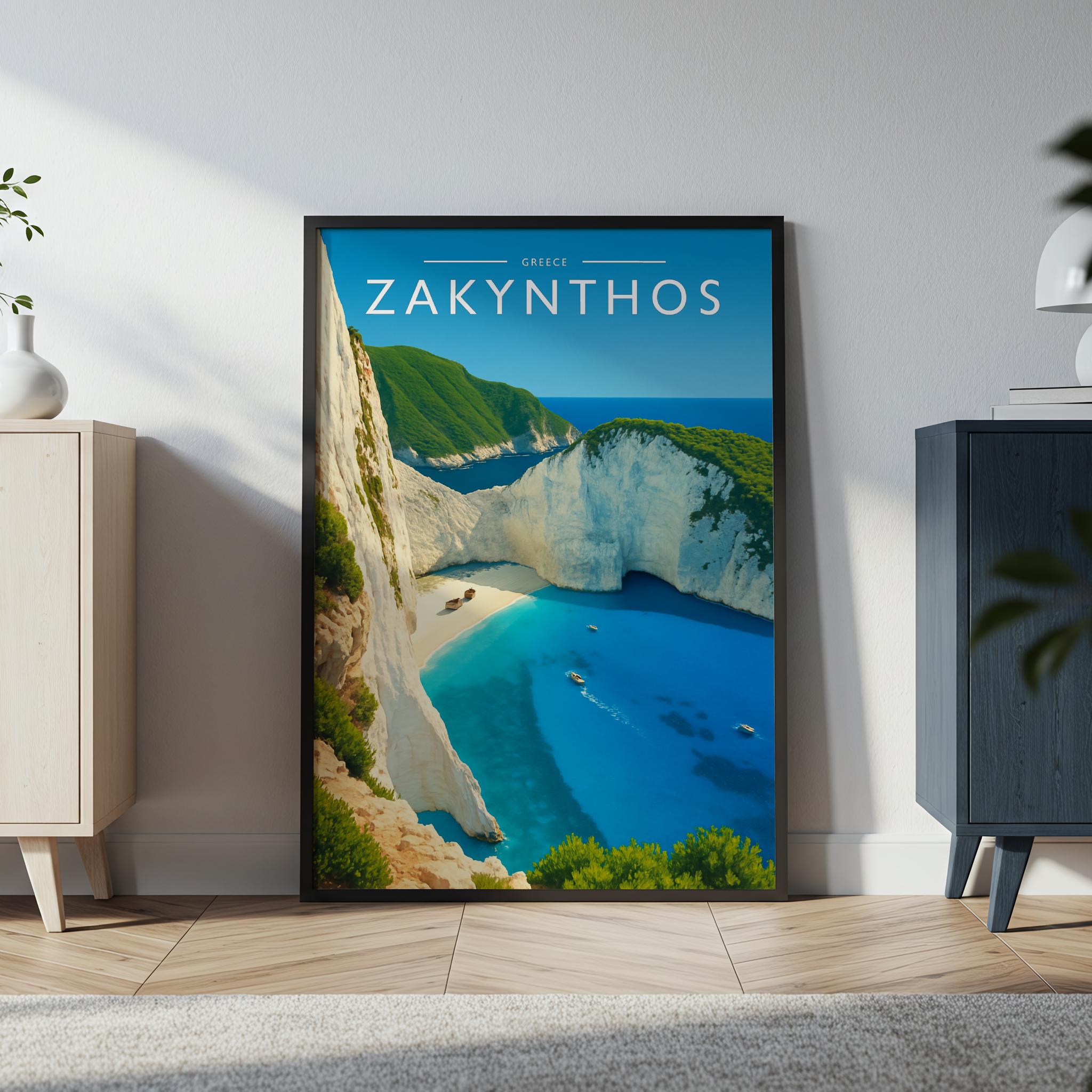 Zakynthos Travel Poster in a black frame