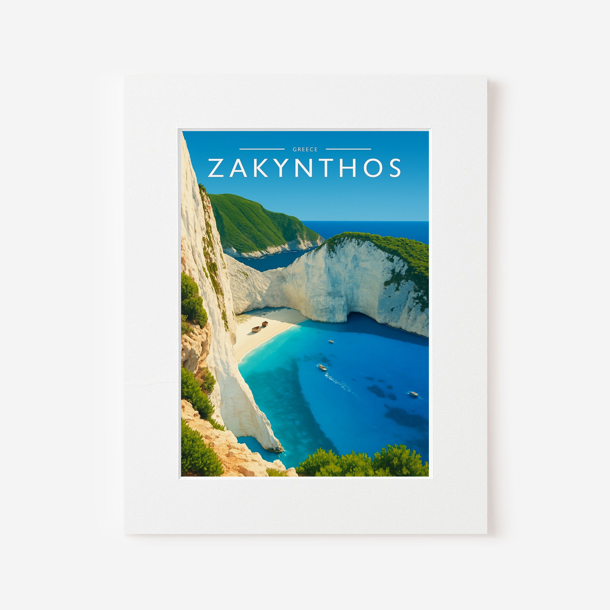 Zakynthos Travel Poster in a white mount