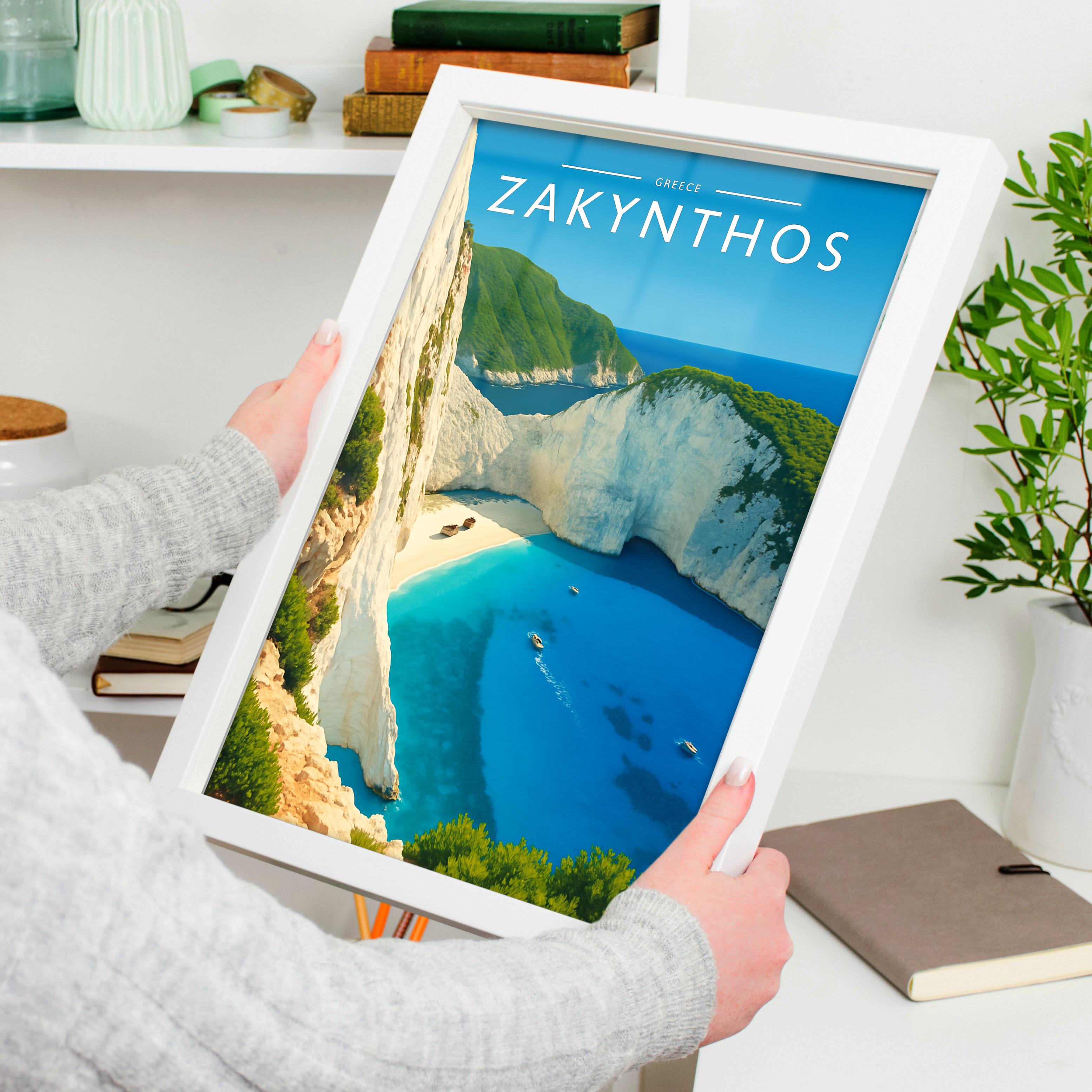 Zakynthos Travel Poster held in a white frame
