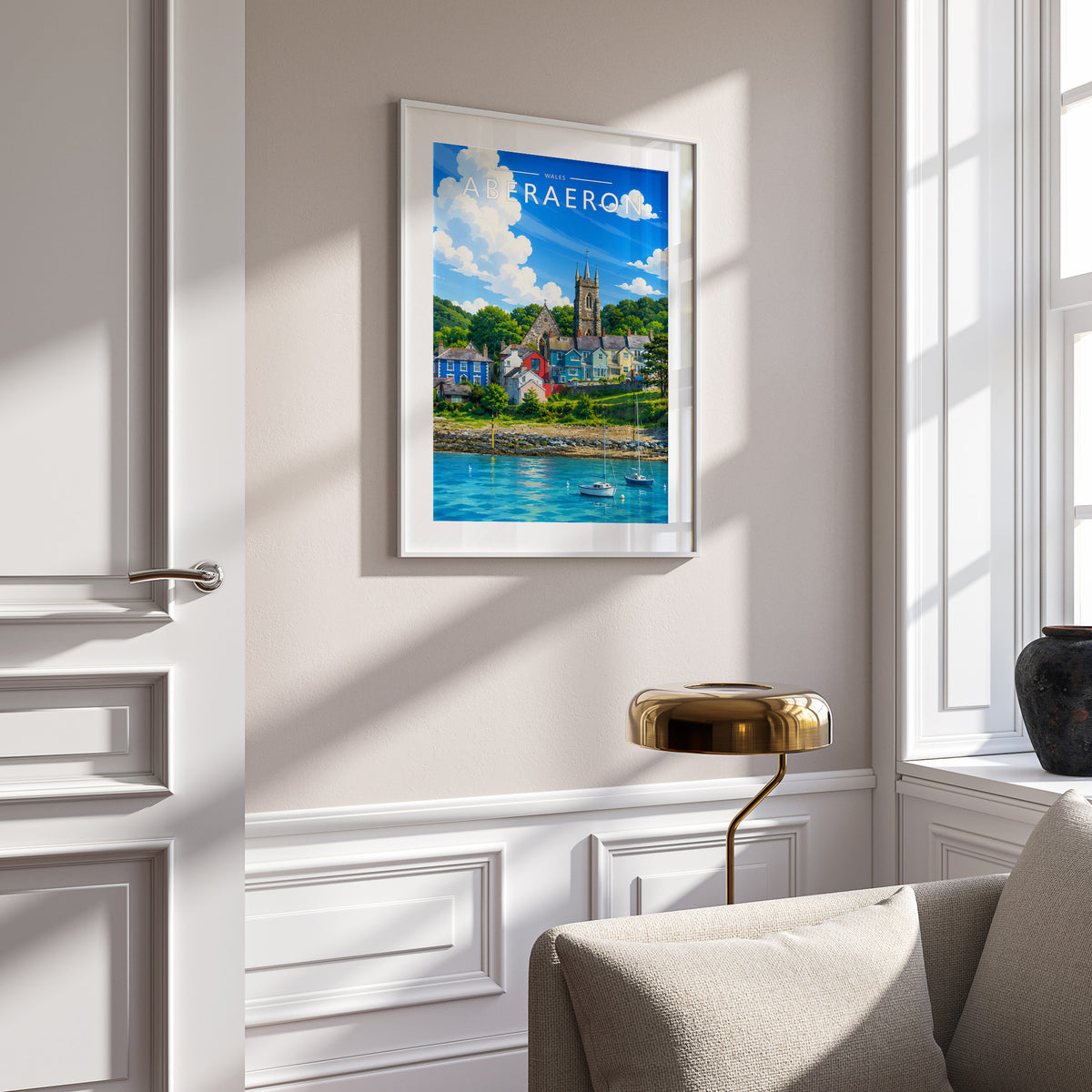Aberaeron #3 Travel Poster mounted in a white frame