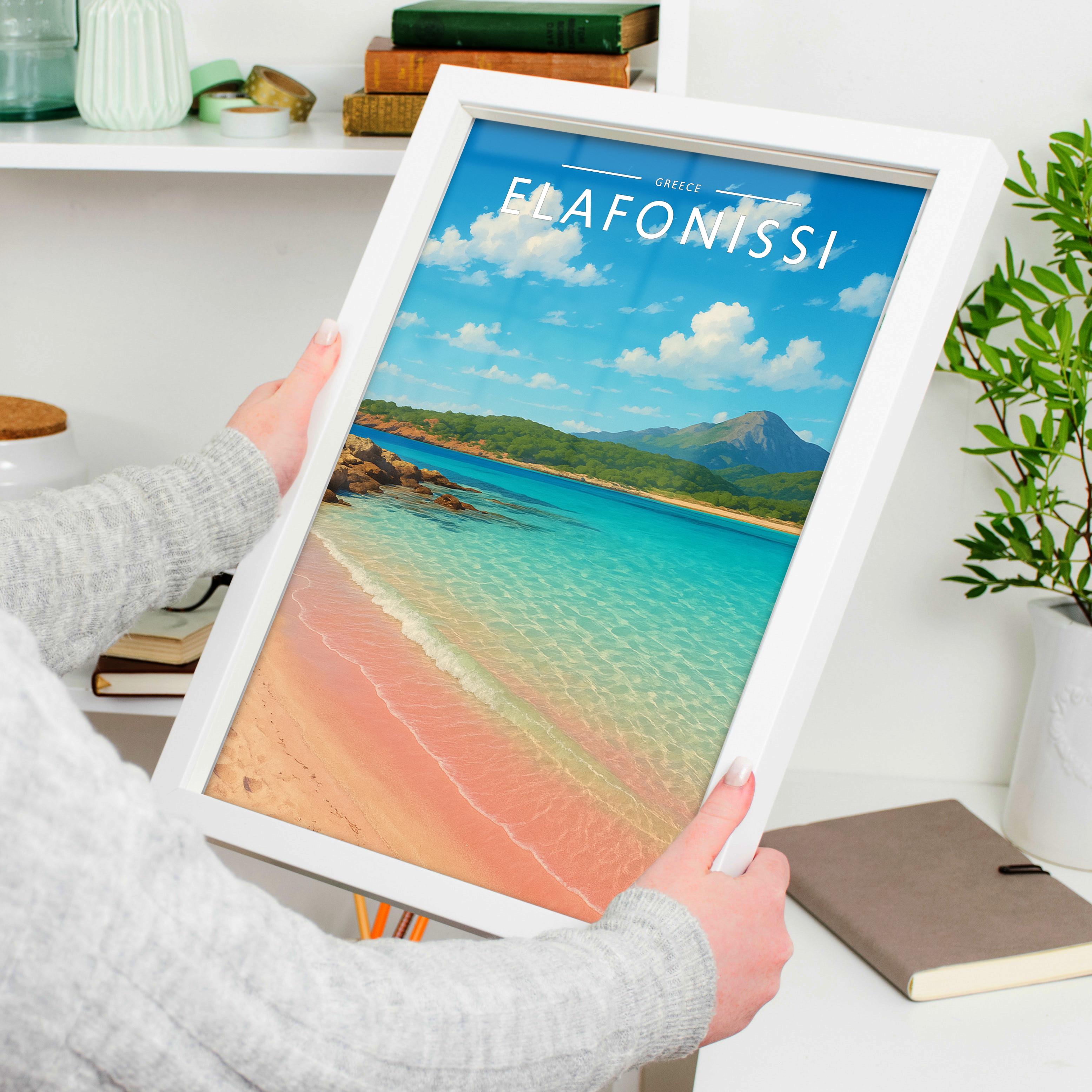 Elafonissi Travel Poster held in a white frame
