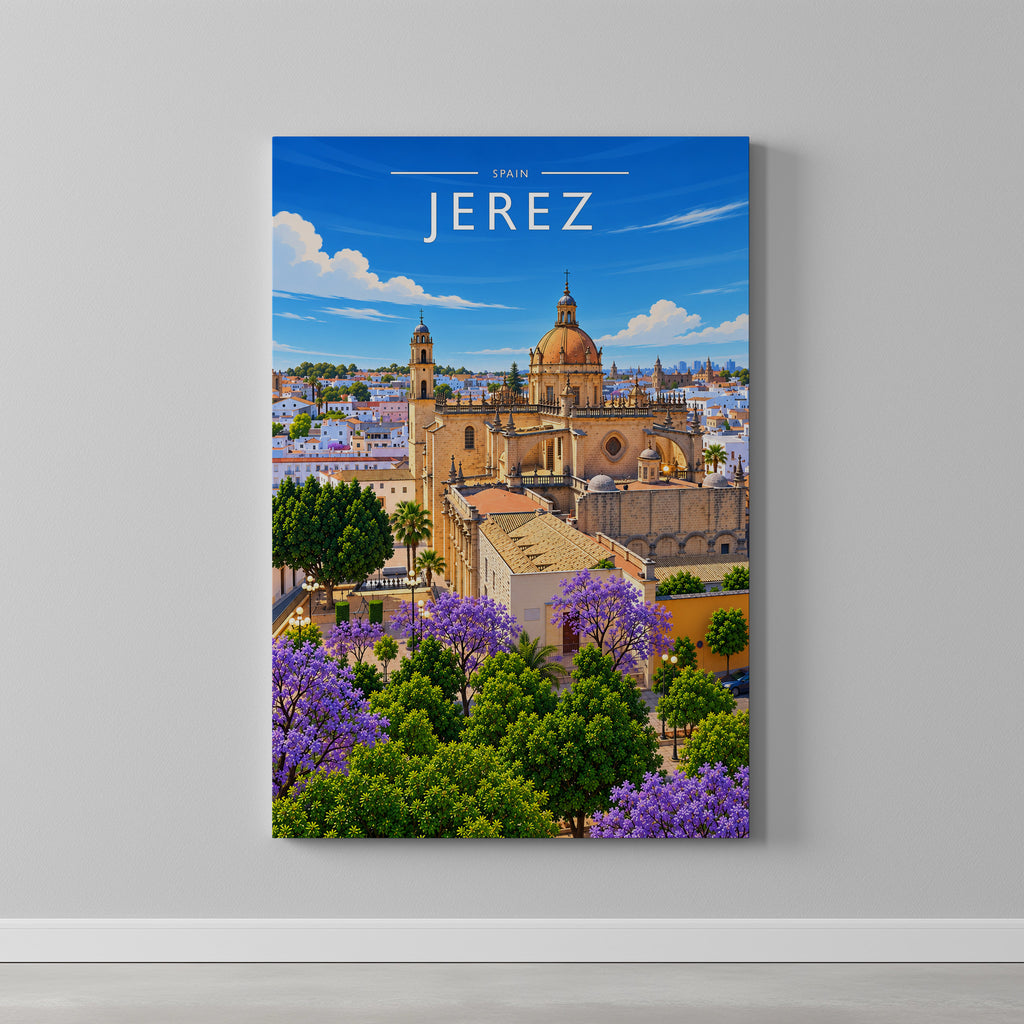 Jerez #4 Travel Poster as a gallery-wrapped canvas on a plain wall