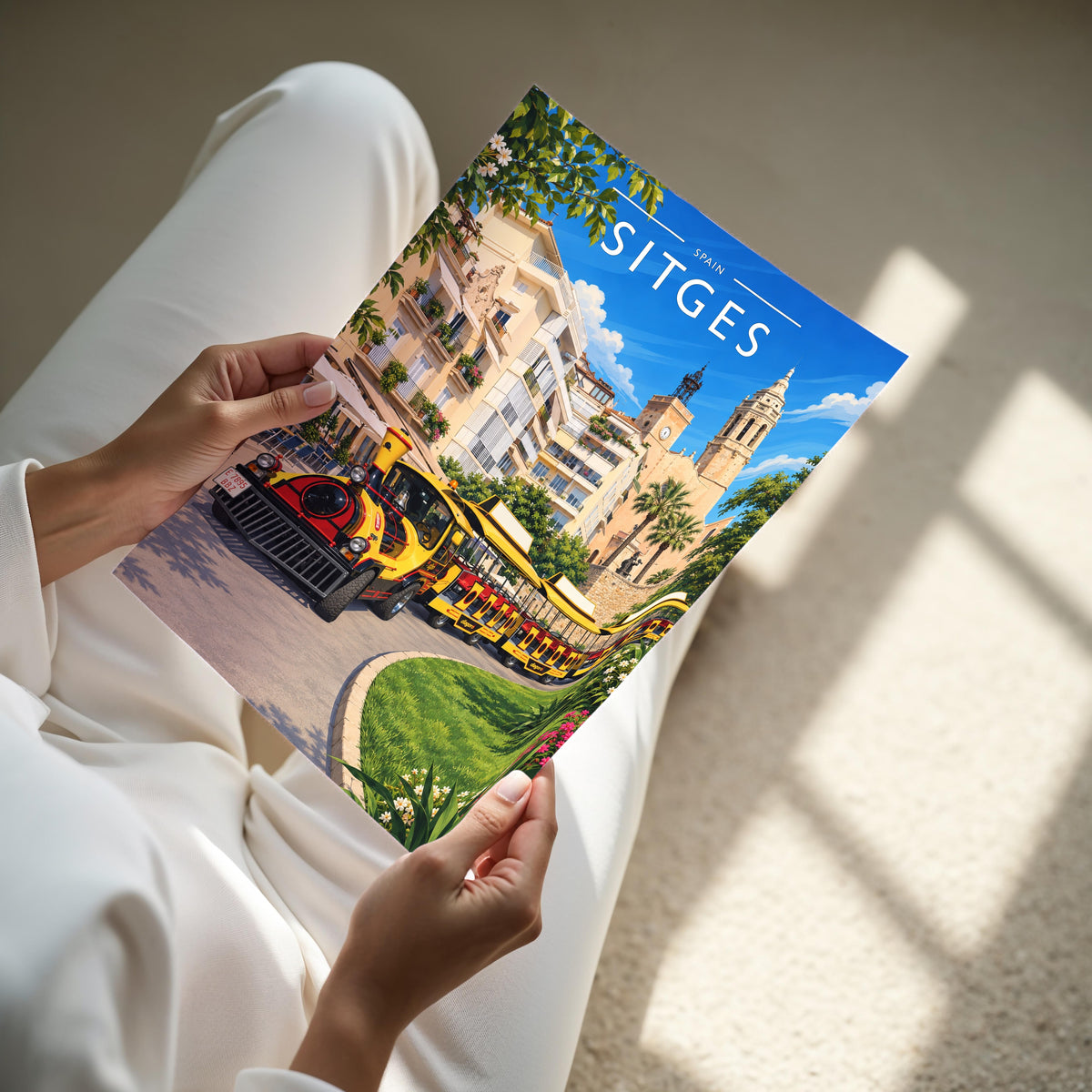 Sitges #3 Travel Poster - A4 print held in hand