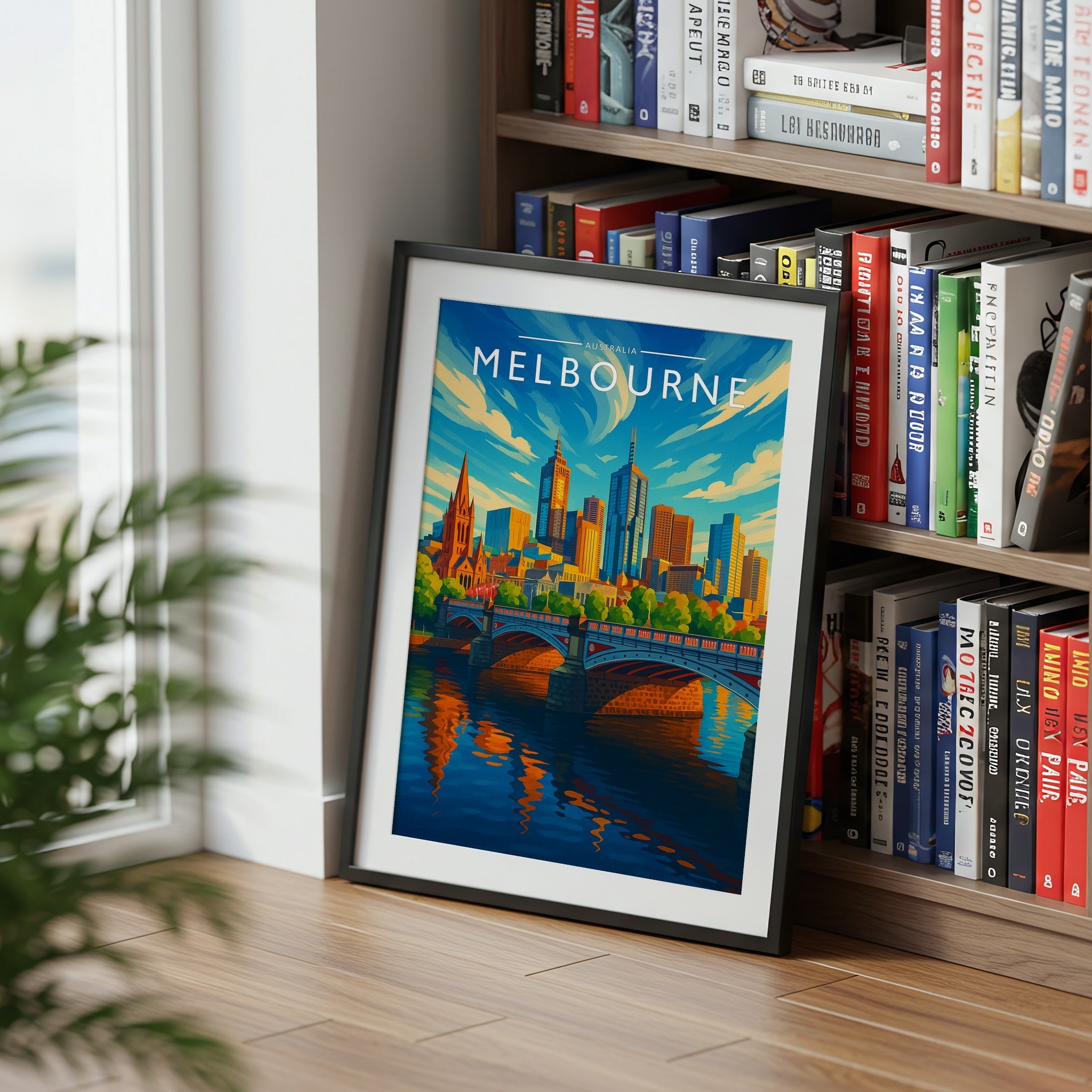 Melbourne Travel Poster mounted in a black frame