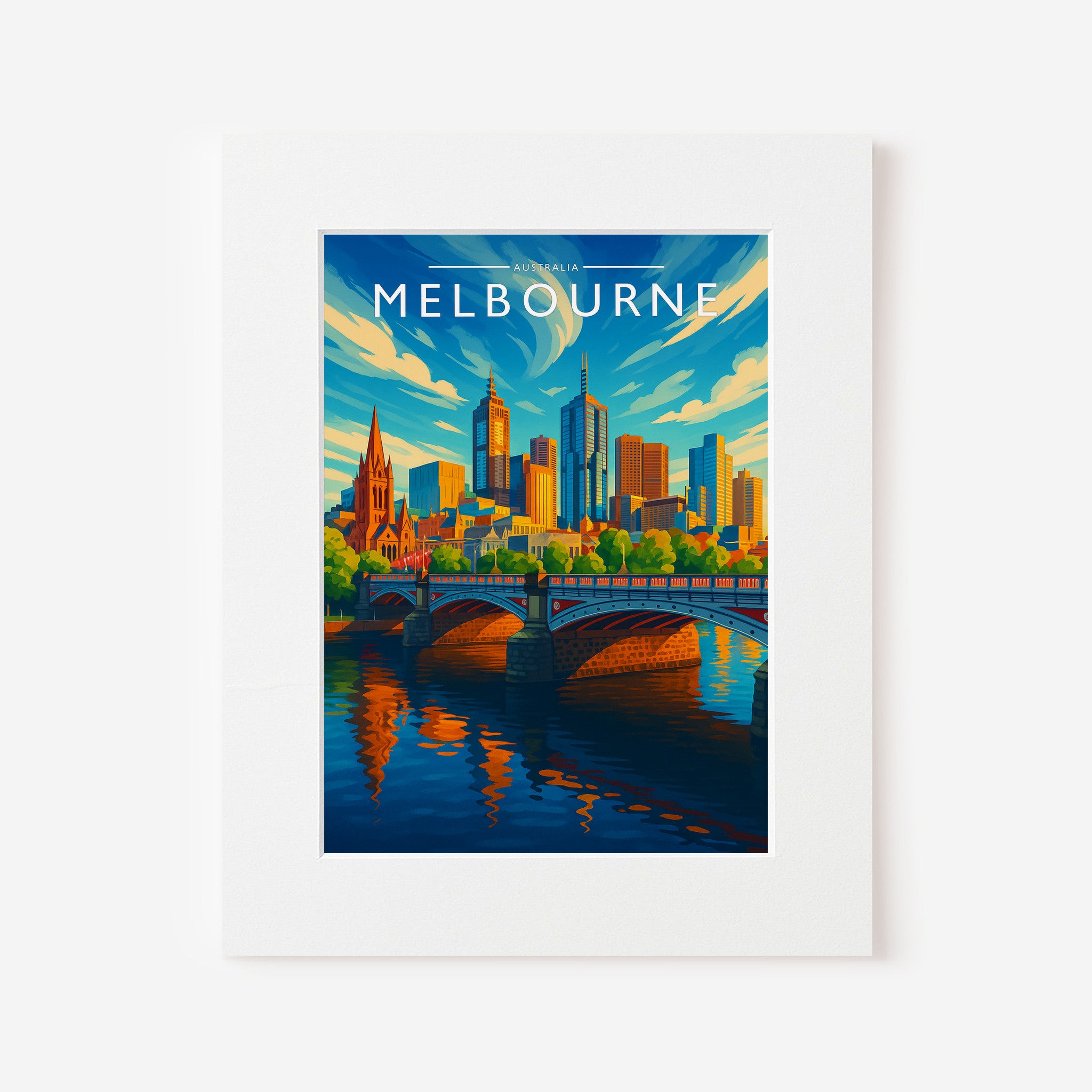 Melbourne Travel Poster in a white mount