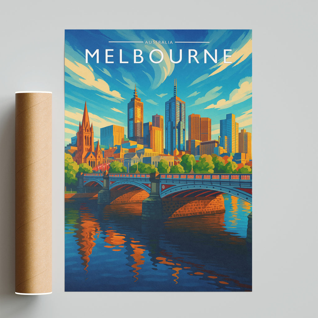Melbourne Travel Poster - fine art print with shipping tube