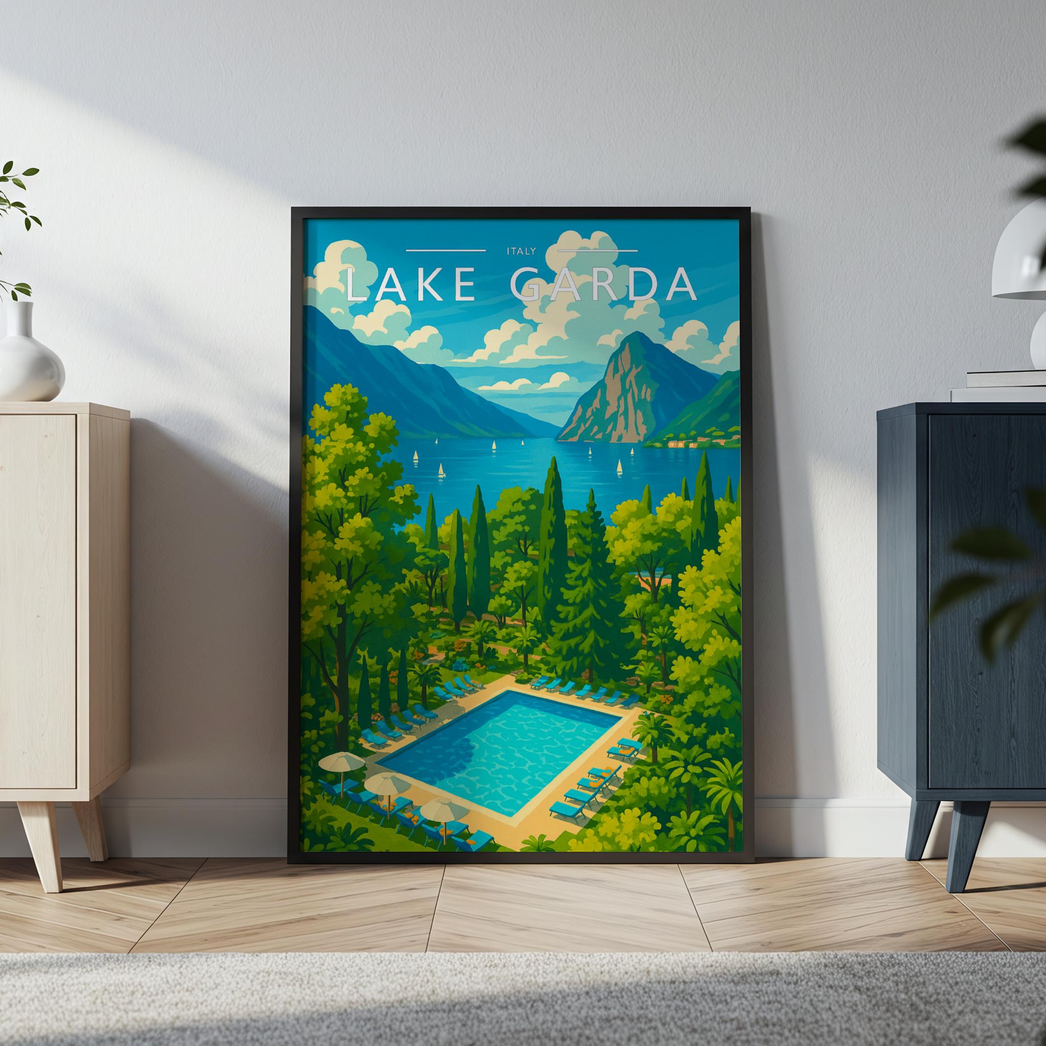 Lake Garda #2 Travel Poster in a black frame