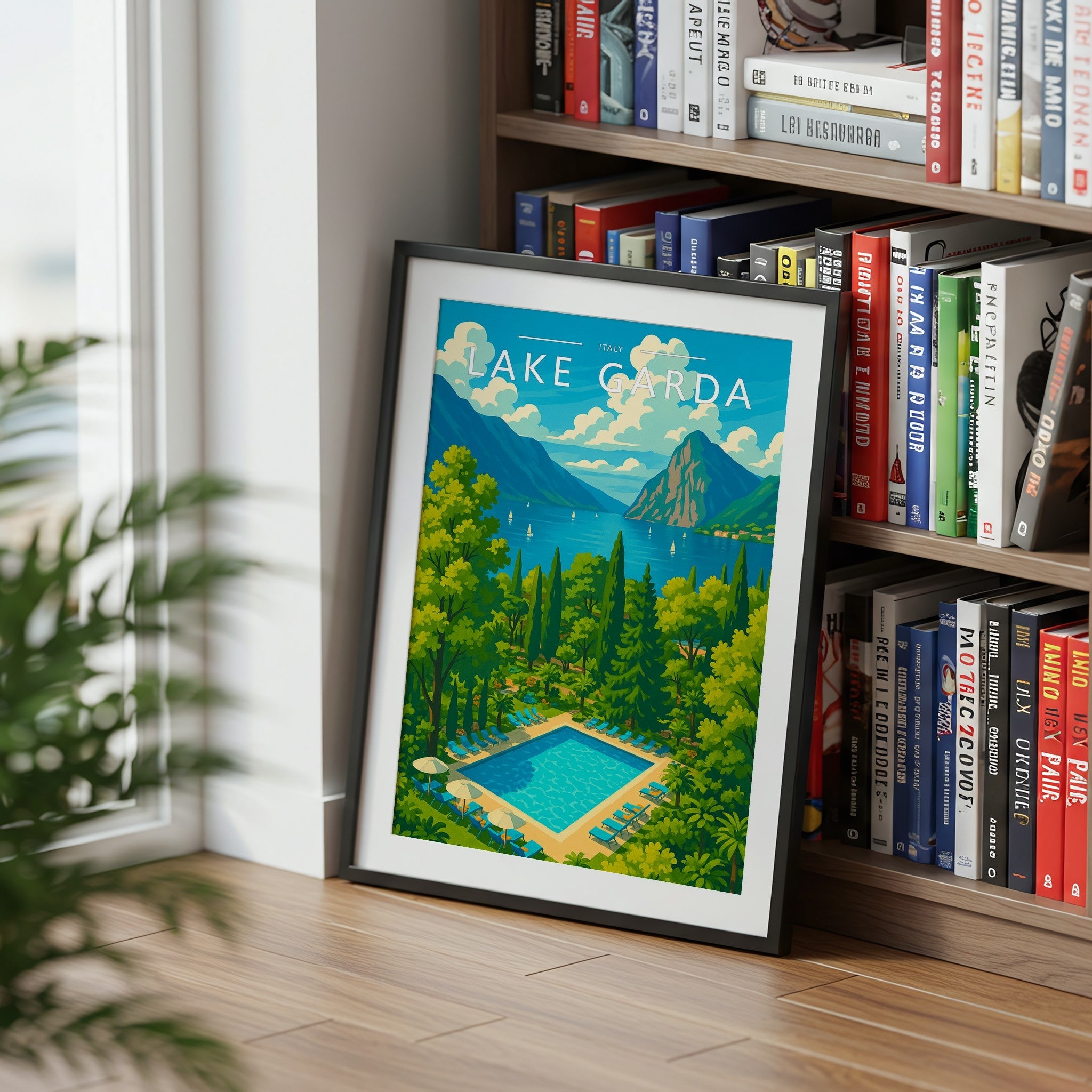 Lake Garda #2 Travel Poster mounted in a black frame