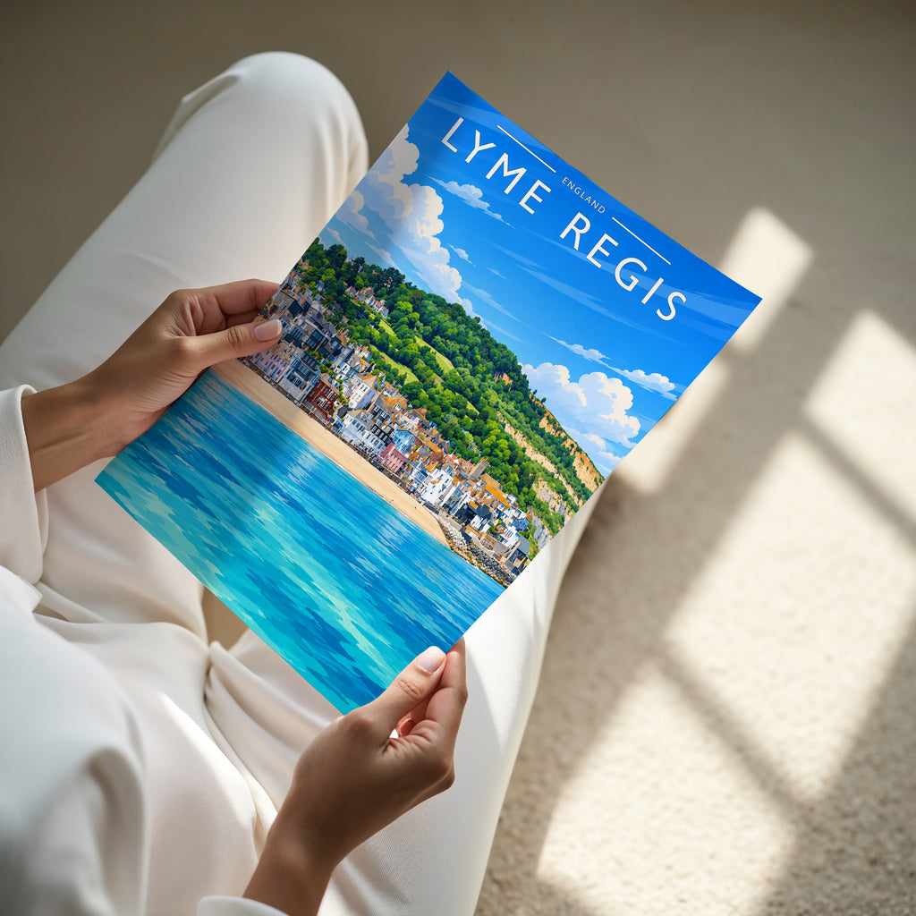 Lyme Regis Travel Poster - A4 print in hand