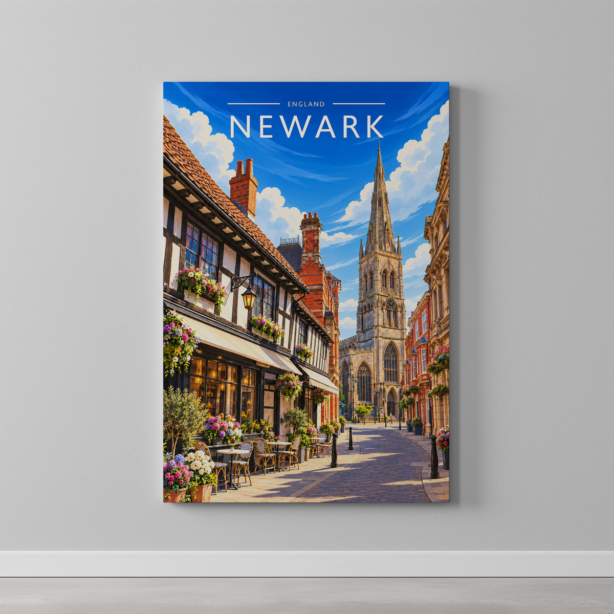 Newark #2 Travel Poster as a gallery-wrapped canvas on a plain wall