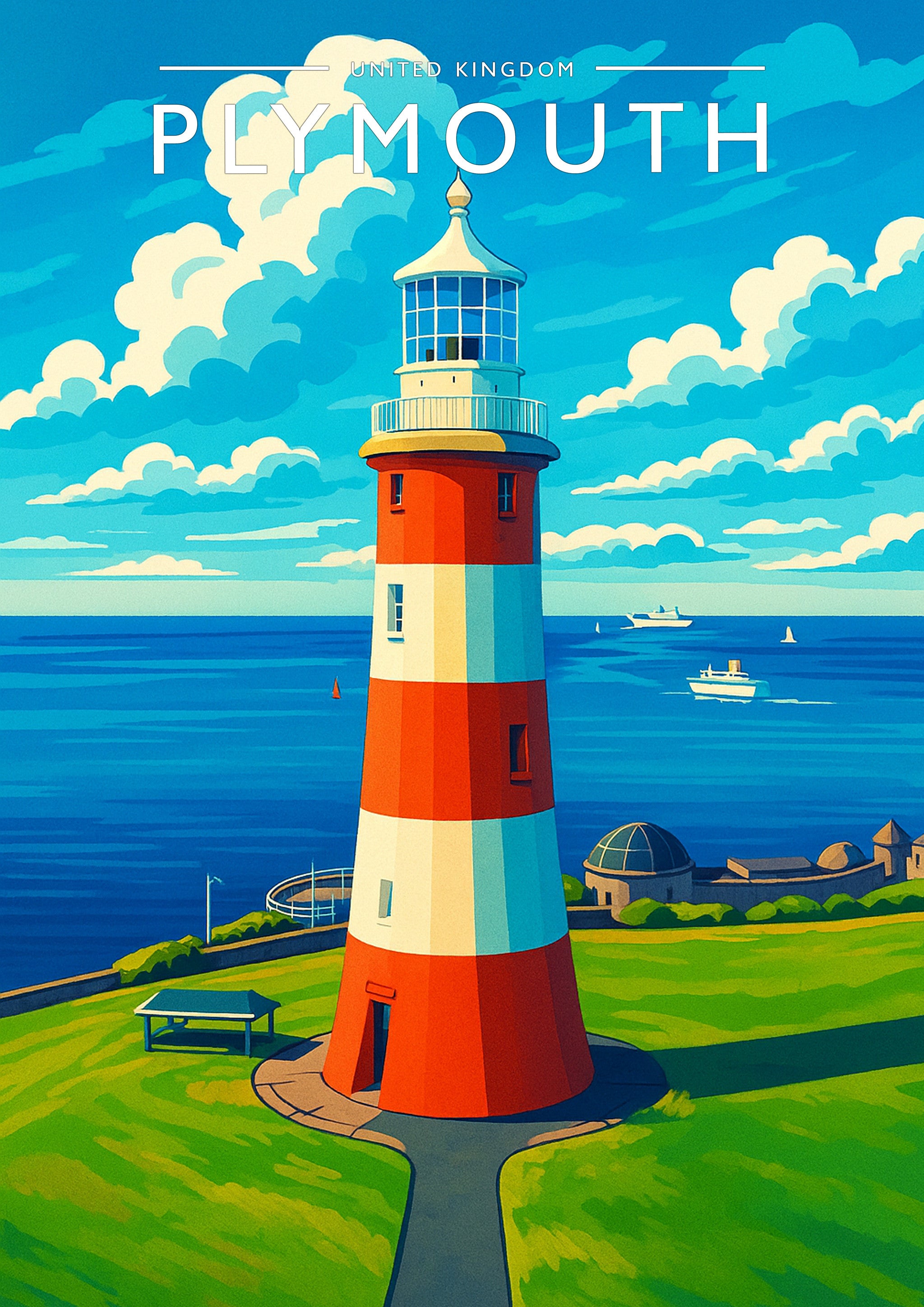 Plymouth Travel Poster - A4 travel poster print
