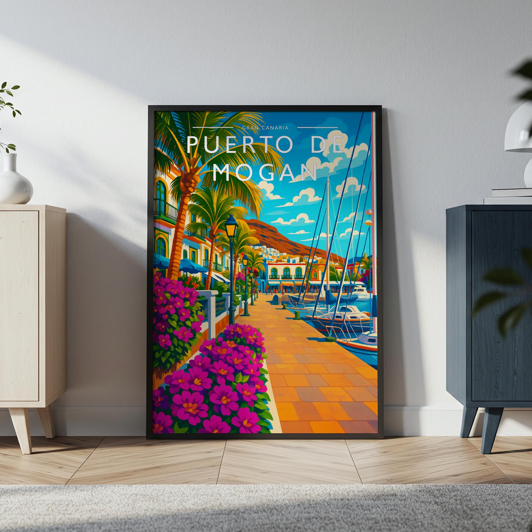 Puerto de Mogan Travel Poster in a black frame