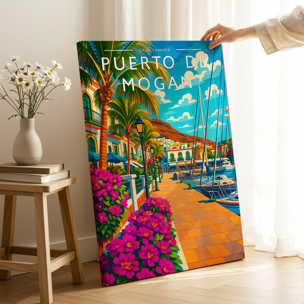 Puerto de Mogan Travel Poster as a gallery-wrapped canvas