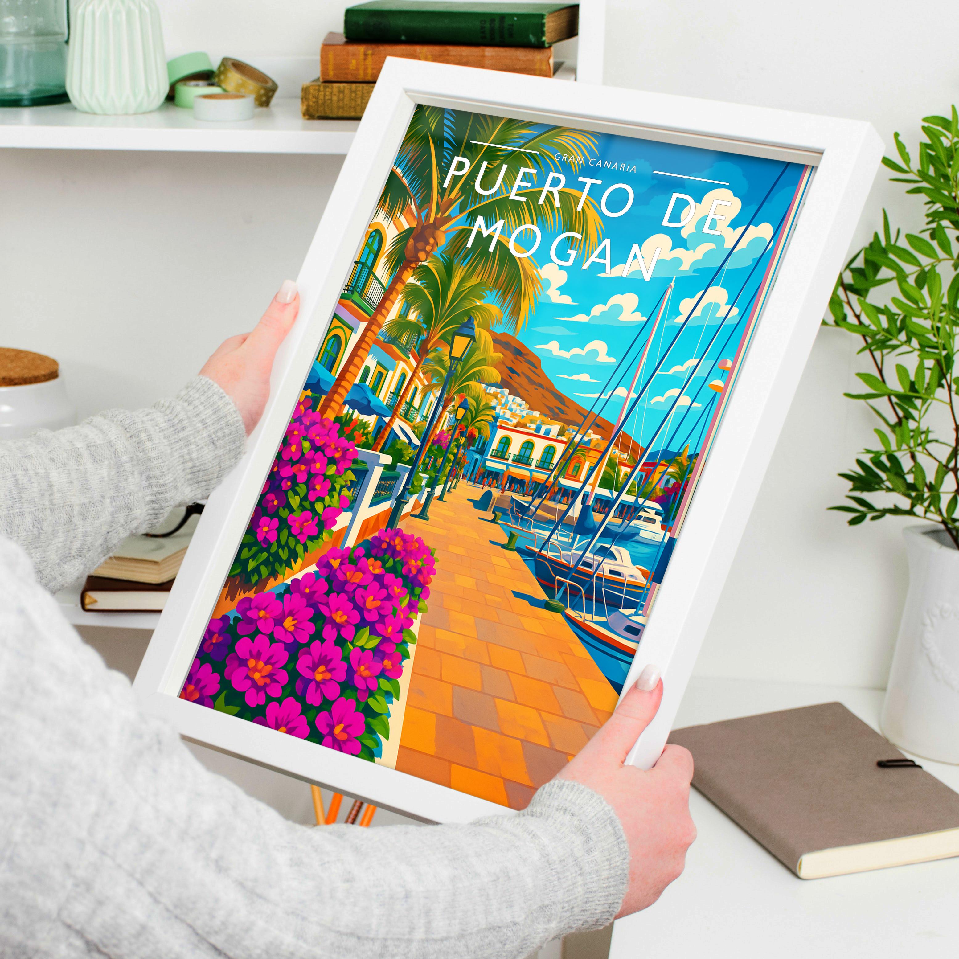 Puerto de Mogan Travel Poster held in a white frame